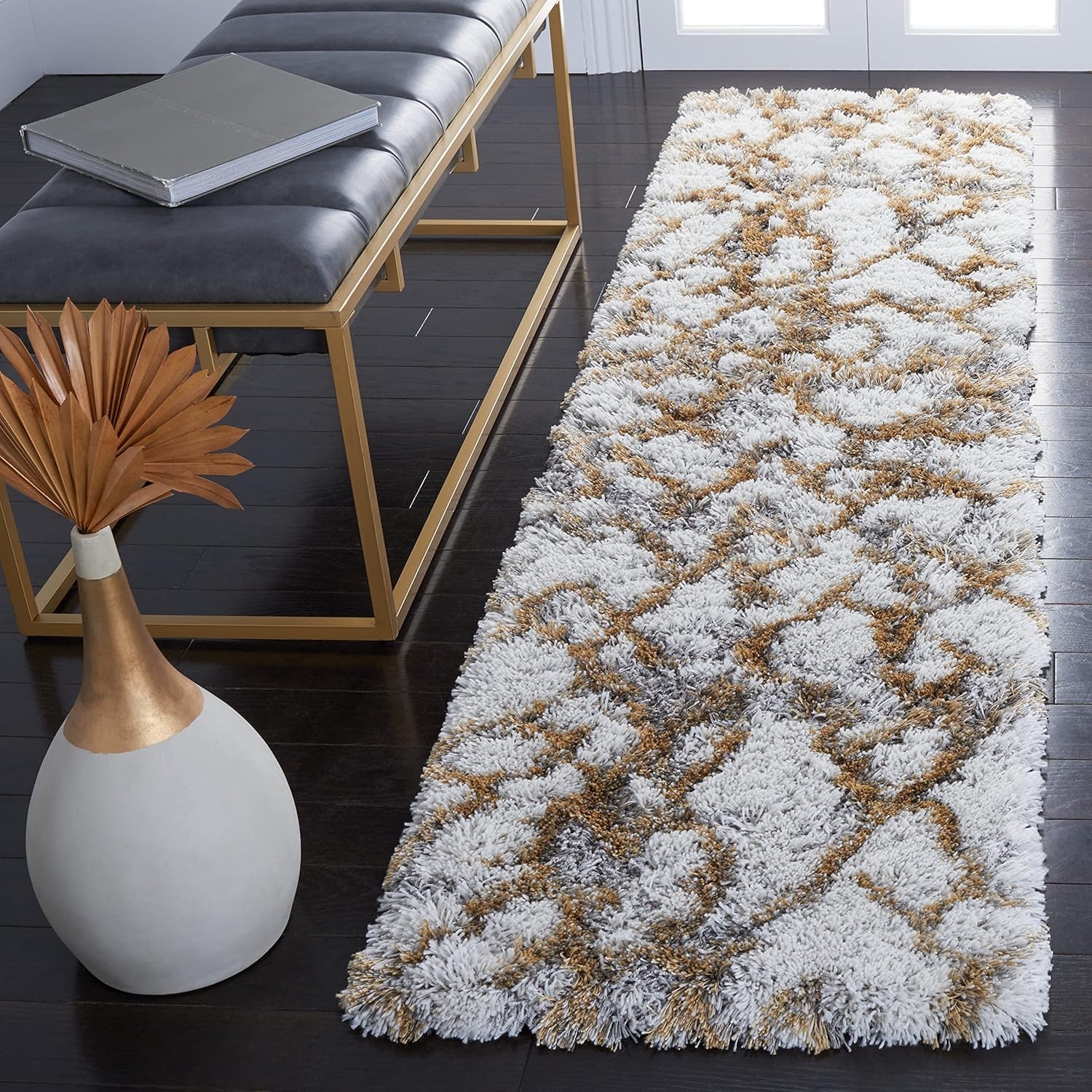 image:imageSAFAVIEH Horizon Shag Collection Area Rug 9 x 12 Ivory amp Rust Modern Abstract Design NonShedding amp Easy Care 25inch Thick Ideal for High Traffic Areas in Living Room Bedroom HZN894PIvoryGold