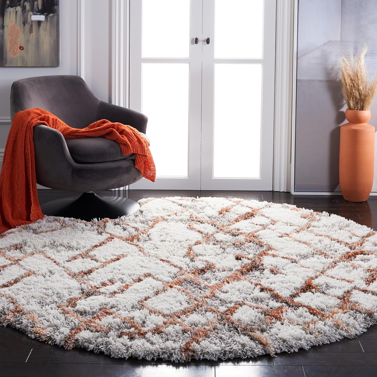 image:imageSAFAVIEH Horizon Shag Collection Area Rug 9 x 12 Ivory amp Rust Modern Abstract Design NonShedding amp Easy Care 25inch Thick Ideal for High Traffic Areas in Living Room Bedroom HZN894PIvoryRust