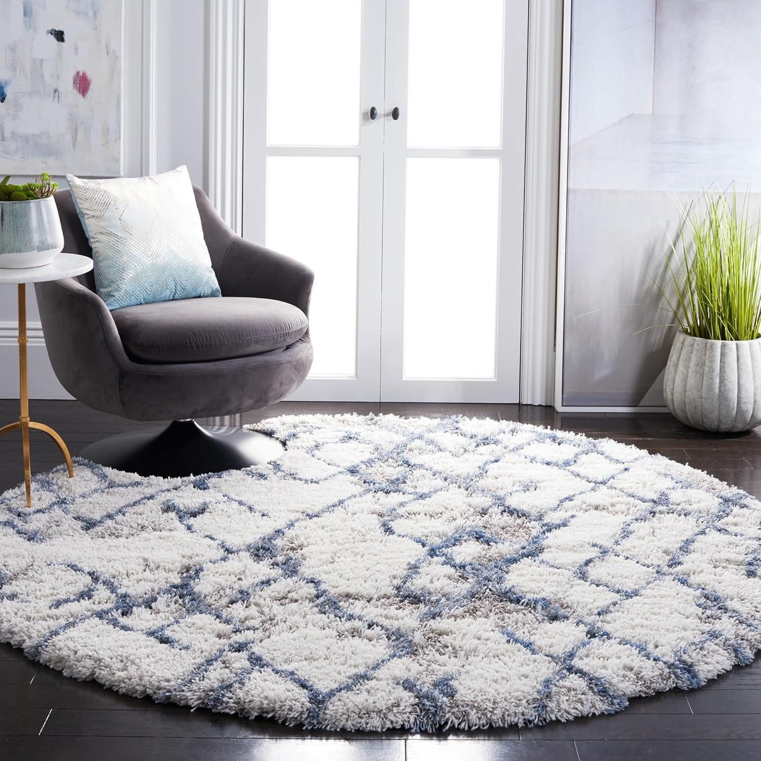 image:imageSAFAVIEH Horizon Shag Collection Area Rug 9 x 12 Ivory amp Rust Modern Abstract Design NonShedding amp Easy Care 25inch Thick Ideal for High Traffic Areas in Living Room Bedroom HZN894PIvoryBlue