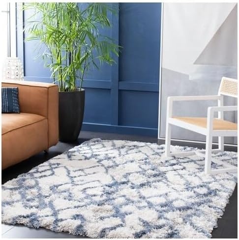 image:imageSAFAVIEH Horizon Shag Collection Area Rug 9 x 12 Ivory amp Rust Modern Abstract Design NonShedding amp Easy Care 25inch Thick Ideal for High Traffic Areas in Living Room Bedroom HZN894PIvoryBlue