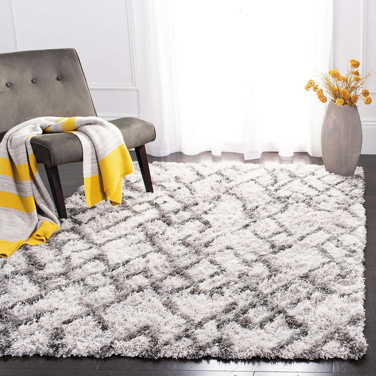 image:imageSAFAVIEH Horizon Shag Collection Area Rug 9 x 12 Ivory amp Rust Modern Abstract Design NonShedding amp Easy Care 25inch Thick Ideal for High Traffic Areas in Living Room Bedroom HZN894PGreyIvory