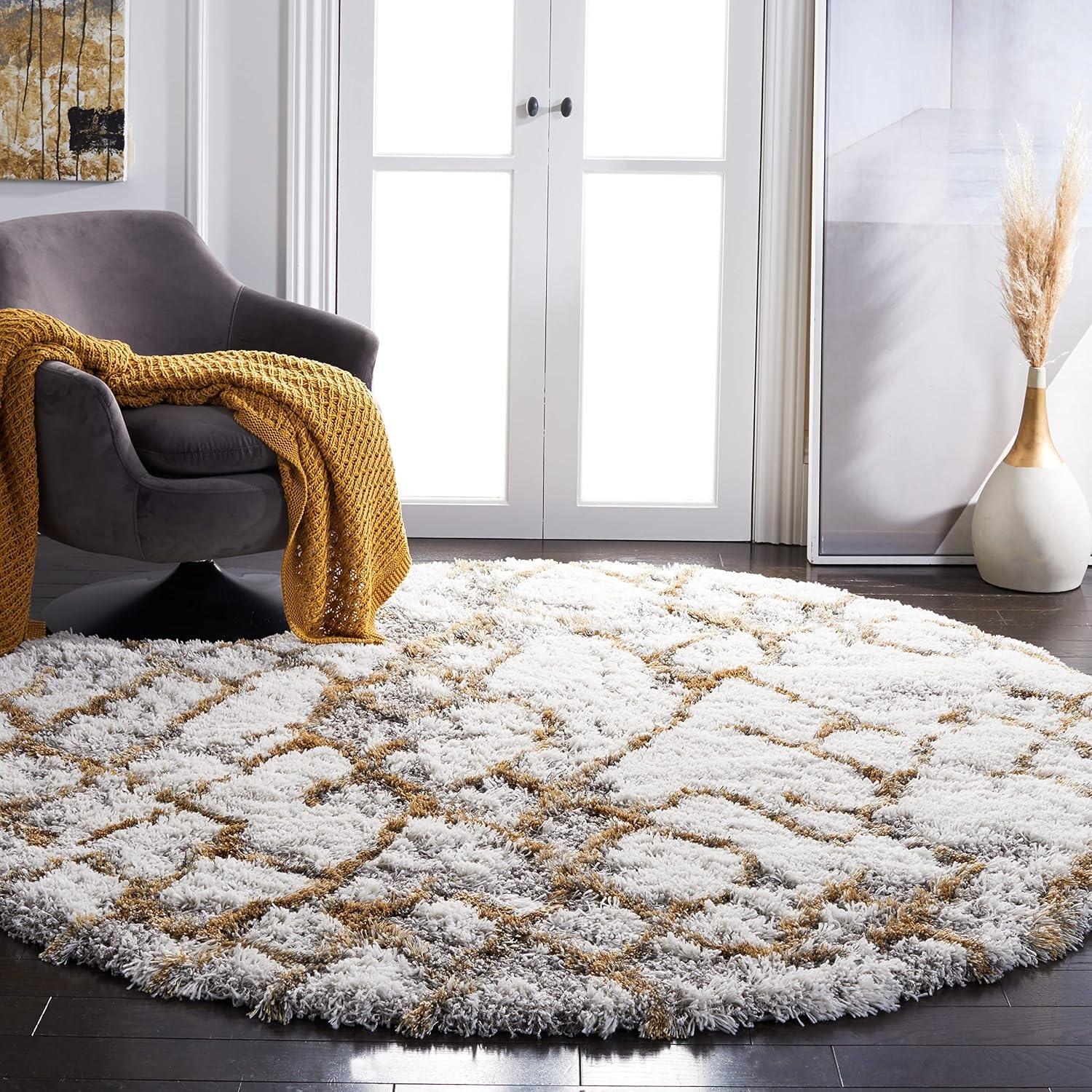 image:imageSAFAVIEH Horizon Shag Collection Area Rug 9 x 12 Ivory amp Rust Modern Abstract Design NonShedding amp Easy Care 25inch Thick Ideal for High Traffic Areas in Living Room Bedroom HZN894PIvoryGold