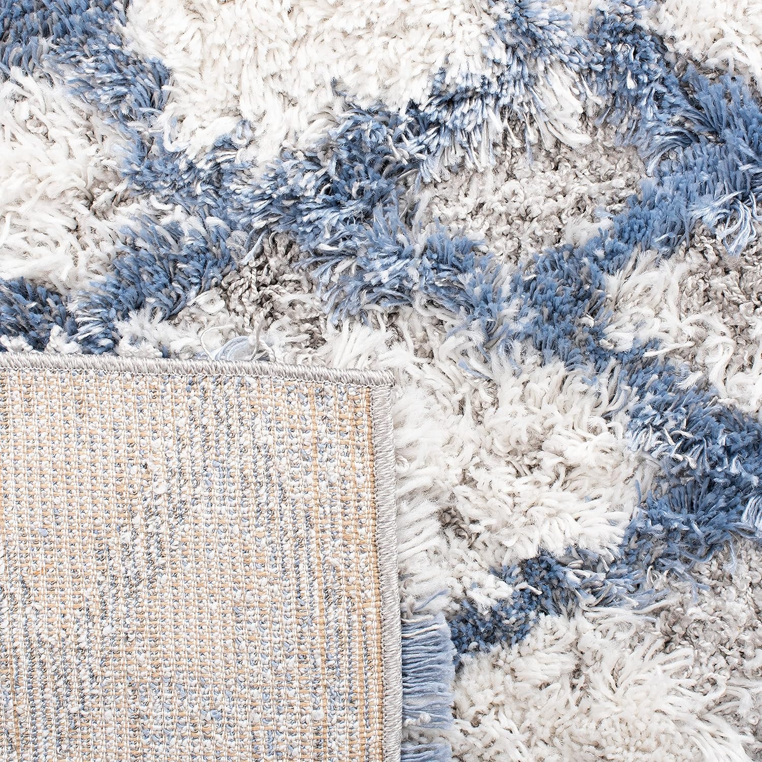 image:imageSAFAVIEH Horizon Shag Collection Area Rug 9 x 12 Ivory amp Rust Modern Abstract Design NonShedding amp Easy Care 25inch Thick Ideal for High Traffic Areas in Living Room Bedroom HZN894PIvoryBlue