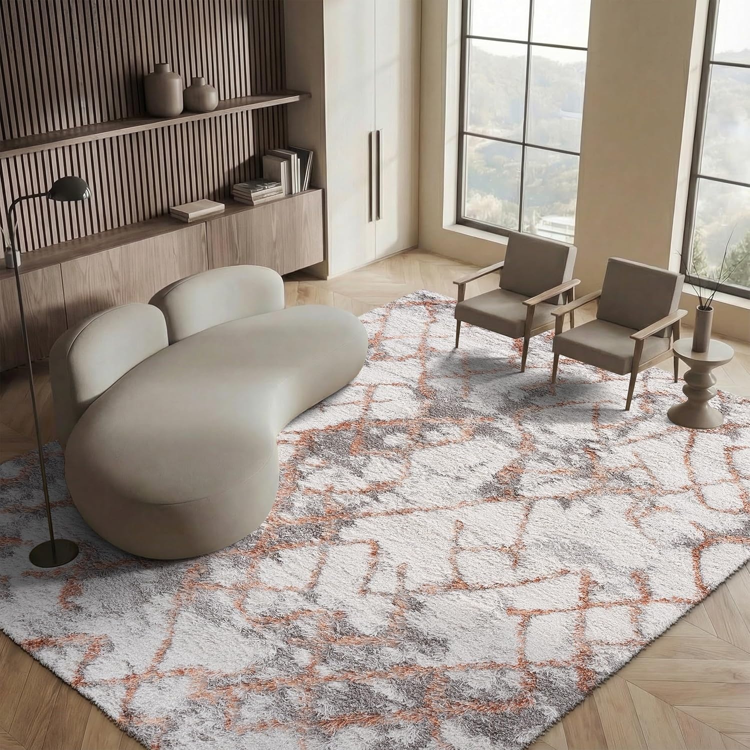 image:imageSAFAVIEH Horizon Shag Collection Area Rug 9 x 12 Ivory amp Rust Modern Abstract Design NonShedding amp Easy Care 25inch Thick Ideal for High Traffic Areas in Living Room Bedroom HZN894PIvoryRust
