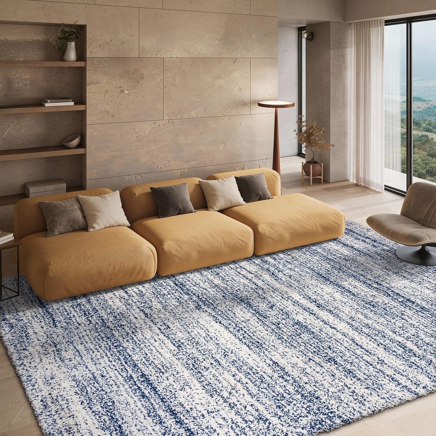 image:imageSAFAVIEH Hudson Shag Collection Area Rug 10 x 14 Ivory amp Grey Modern Abstract Design NonShedding amp Easy Care 2inch Thick Ideal for High Traffic Areas in Living Room Bedroom SGH295BIvoryNavy