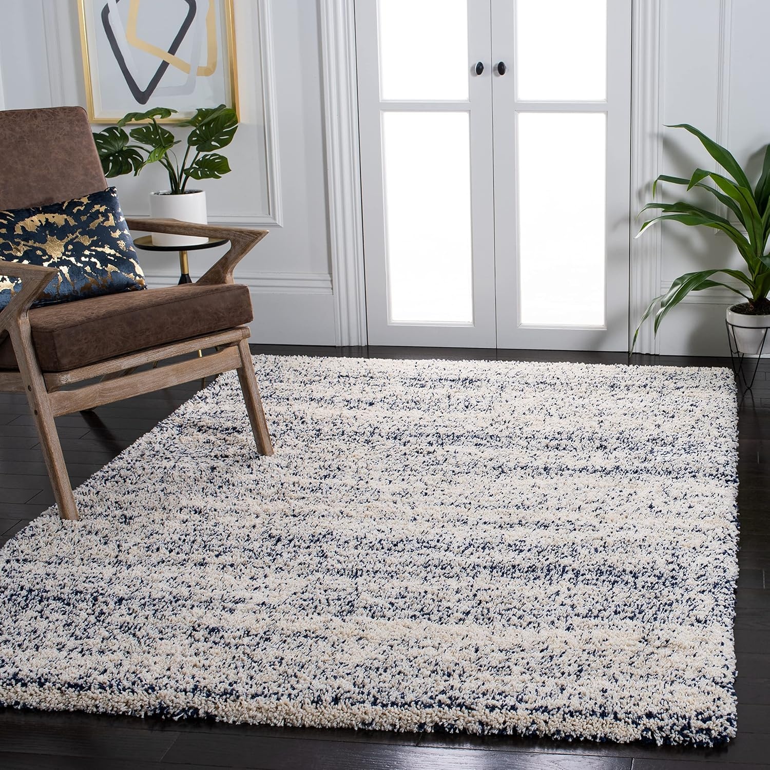 image:imageSAFAVIEH Hudson Shag Collection Area Rug 10 x 14 Ivory amp Grey Modern Abstract Design NonShedding amp Easy Care 2inch Thick Ideal for High Traffic Areas in Living Room Bedroom SGH295BIvoryNavy