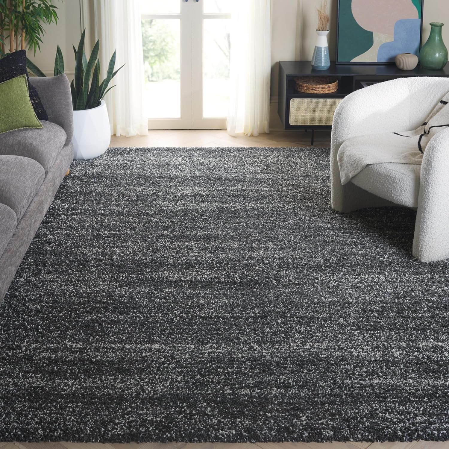 image:imageSAFAVIEH Hudson Shag Collection Area Rug 10 x 14 Ivory amp Grey Modern Abstract Design NonShedding amp Easy Care 2inch Thick Ideal for High Traffic Areas in Living Room Bedroom SGH295BDark GreyIvory