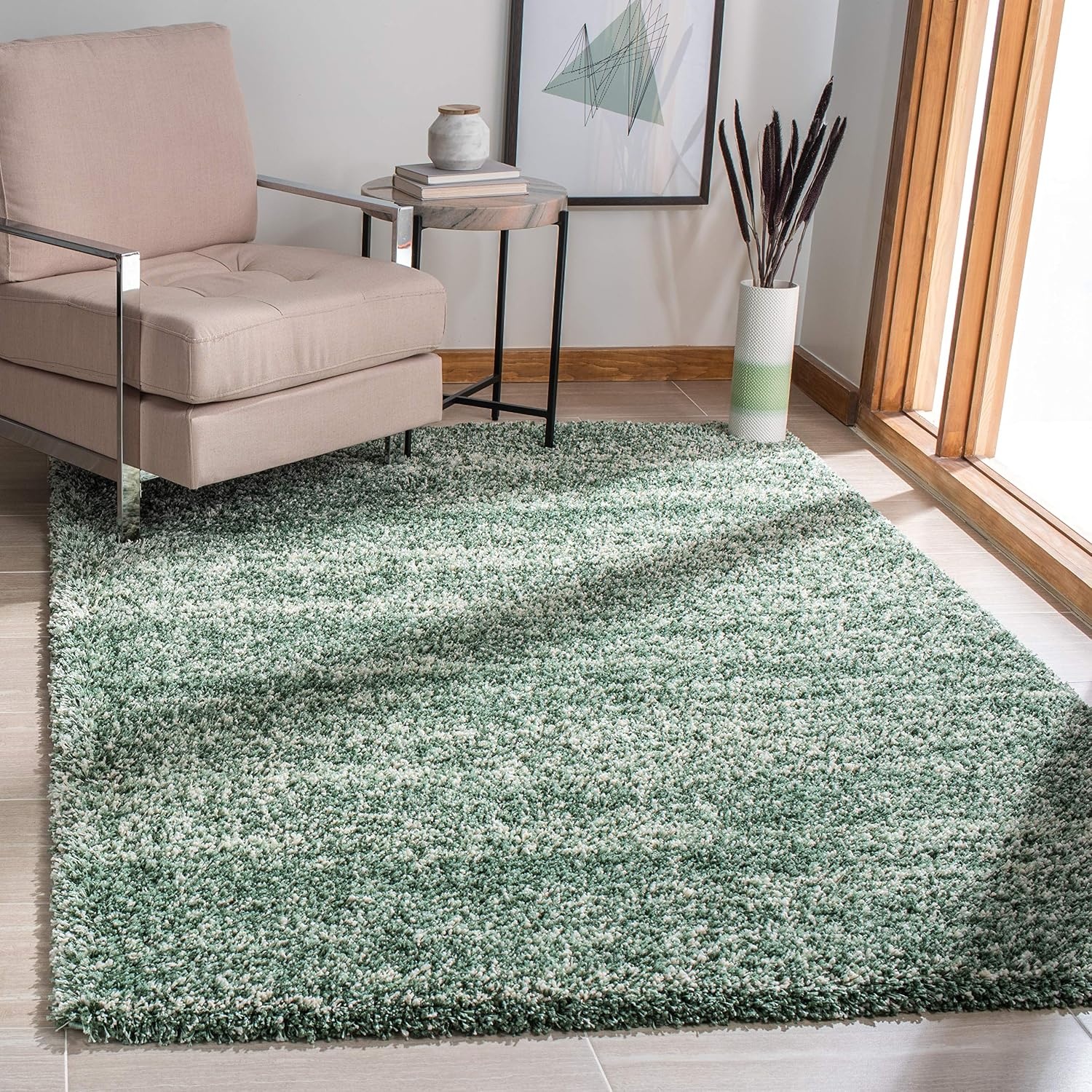 image:imageSAFAVIEH Hudson Shag Collection Area Rug 10 x 14 Ivory amp Grey Modern Abstract Design NonShedding amp Easy Care 2inch Thick Ideal for High Traffic Areas in Living Room Bedroom SGH295BGreenIvory