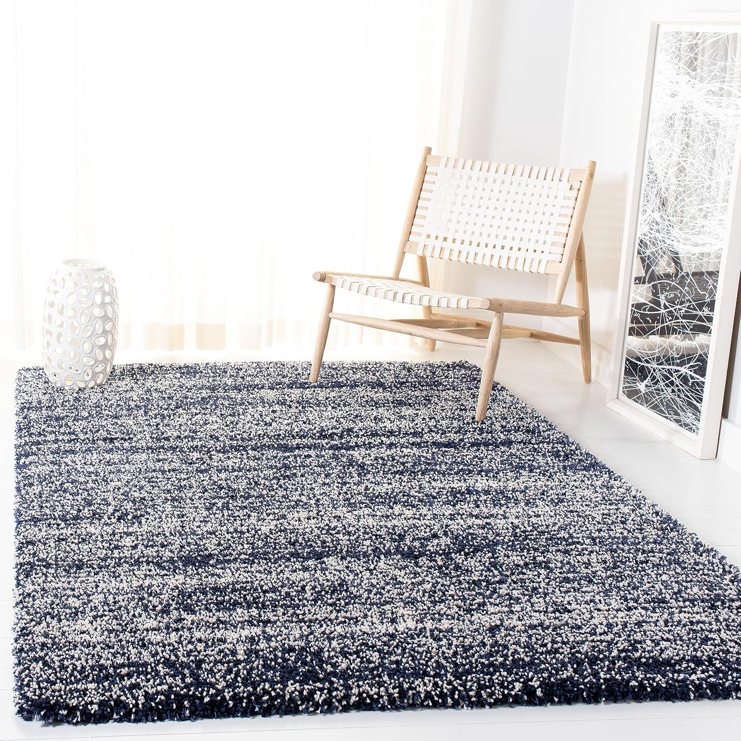 image:imageSAFAVIEH Hudson Shag Collection Area Rug 10 x 14 Ivory amp Grey Modern Abstract Design NonShedding amp Easy Care 2inch Thick Ideal for High Traffic Areas in Living Room Bedroom SGH295BNavyIvory