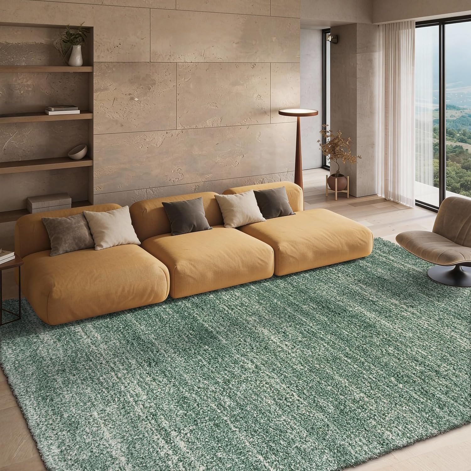 image:imageSAFAVIEH Hudson Shag Collection Area Rug 10 x 14 Ivory amp Grey Modern Abstract Design NonShedding amp Easy Care 2inch Thick Ideal for High Traffic Areas in Living Room Bedroom SGH295BGreenIvory