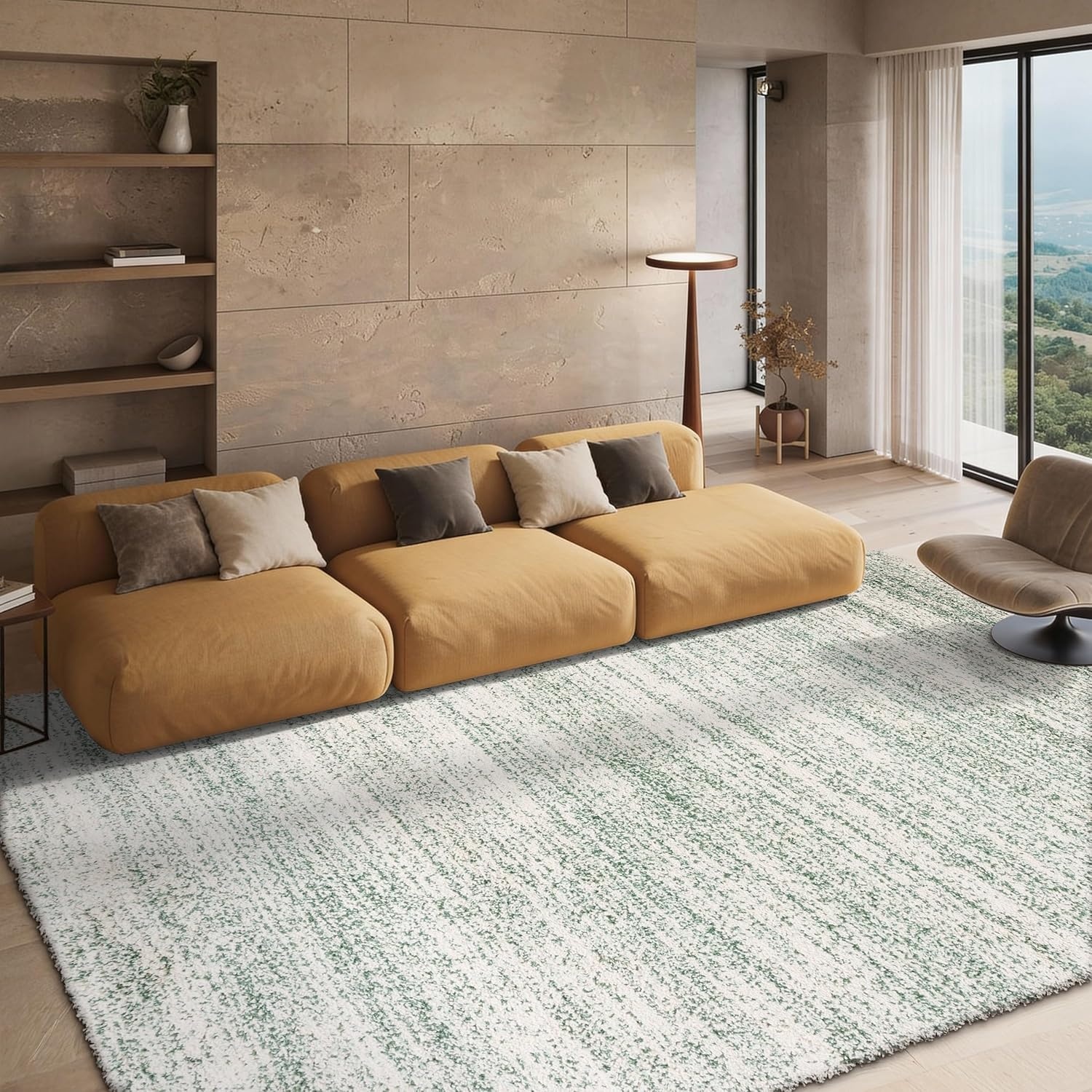 image:imageSAFAVIEH Hudson Shag Collection Area Rug 10 x 14 Ivory amp Grey Modern Abstract Design NonShedding amp Easy Care 2inch Thick Ideal for High Traffic Areas in Living Room Bedroom SGH295BIvoryGreen