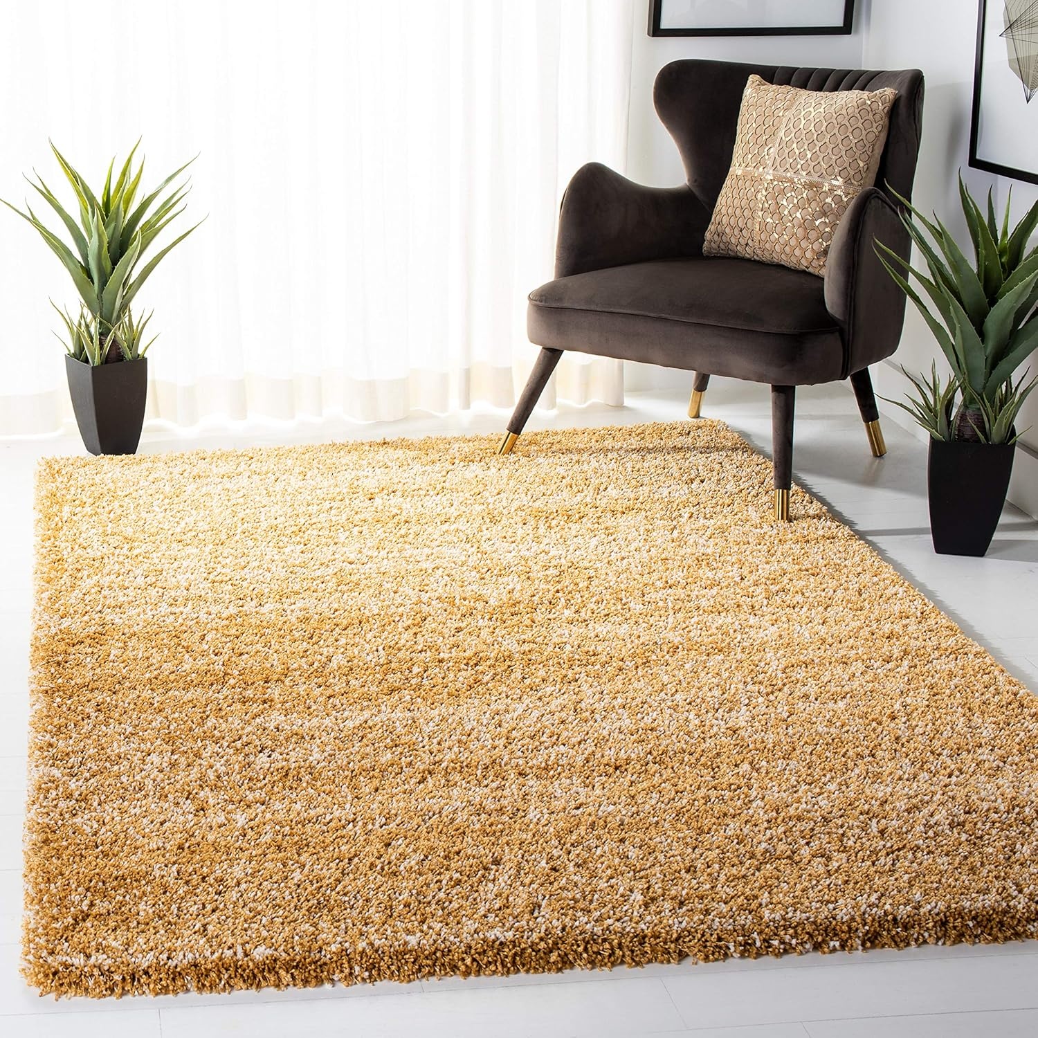 image:imageSAFAVIEH Hudson Shag Collection Area Rug 10 x 14 Ivory amp Grey Modern Abstract Design NonShedding amp Easy Care 2inch Thick Ideal for High Traffic Areas in Living Room Bedroom SGH295BGoldIvory