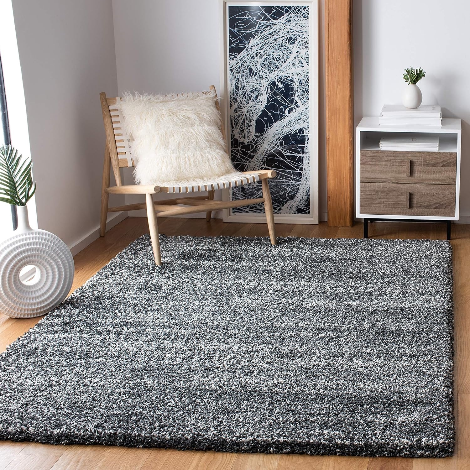 image:imageSAFAVIEH Hudson Shag Collection Area Rug 10 x 14 Ivory amp Grey Modern Abstract Design NonShedding amp Easy Care 2inch Thick Ideal for High Traffic Areas in Living Room Bedroom SGH295BDark GreyIvory