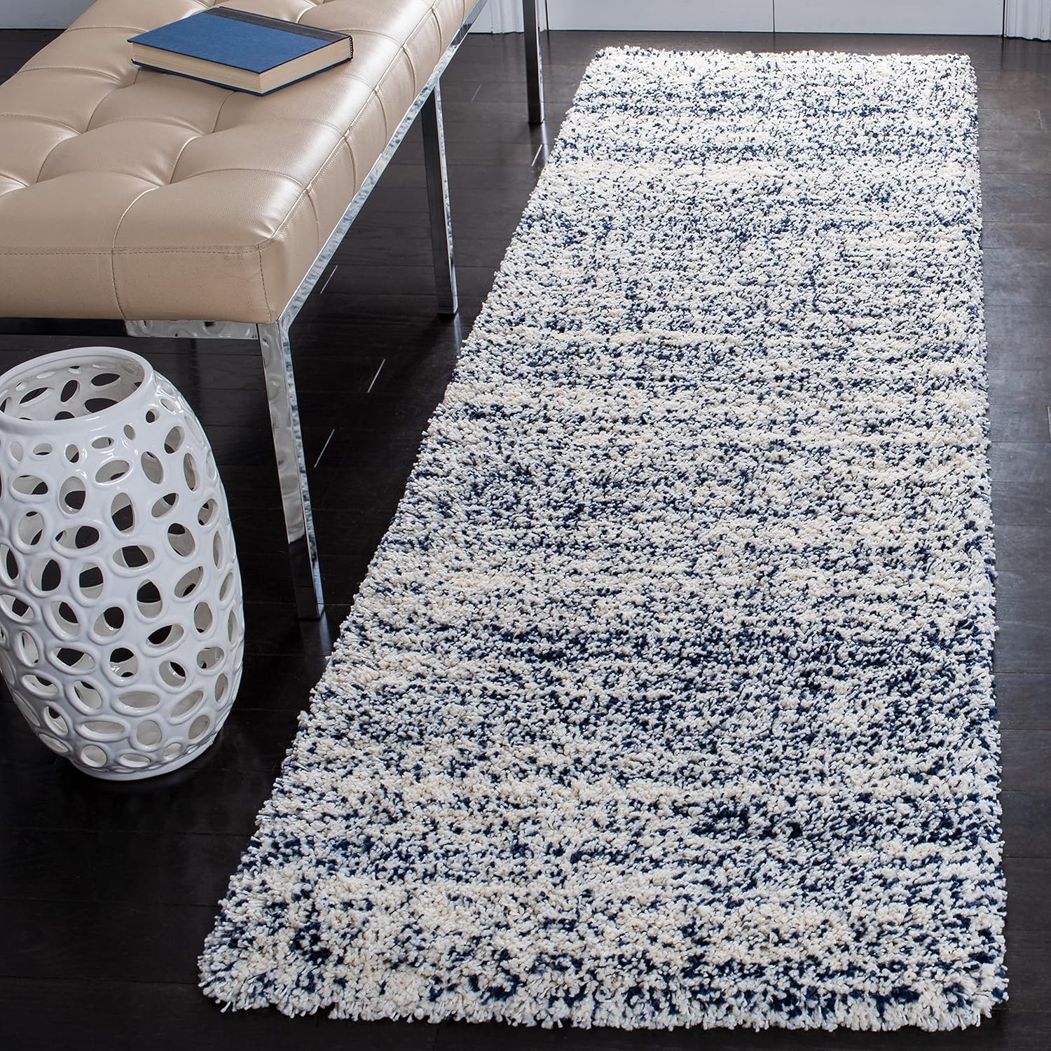 image:imageSAFAVIEH Hudson Shag Collection Area Rug 10 x 14 Ivory amp Grey Modern Abstract Design NonShedding amp Easy Care 2inch Thick Ideal for High Traffic Areas in Living Room Bedroom SGH295BIvoryNavy