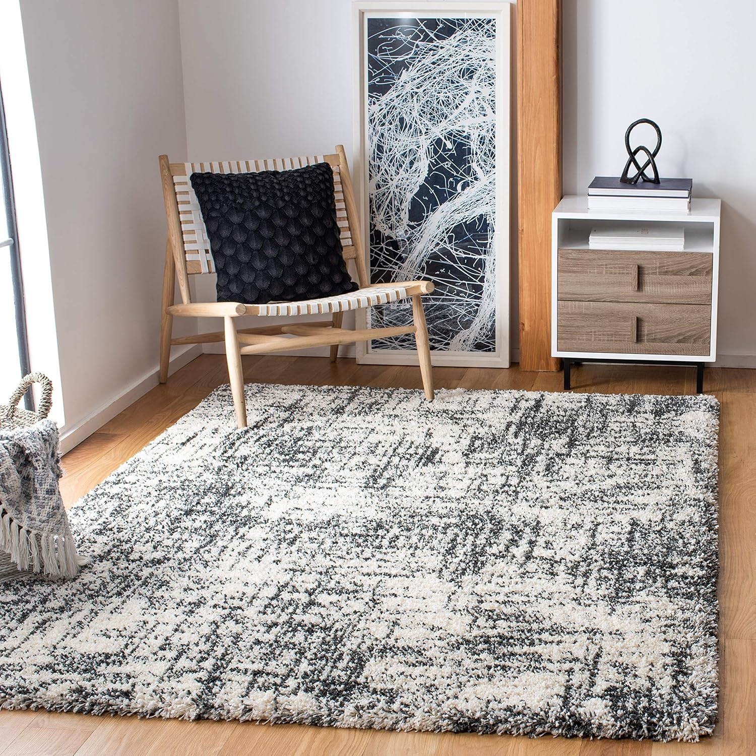 image:imageSAFAVIEH Hudson Shag Collection Area Rug 9 x 12 Ivory amp Dark Grey Modern Abstract Design NonShedding amp Easy Care 2inch Thick Ideal for High Traffic Areas in Living Room Bedroom SGH294AIvoryDark Grey