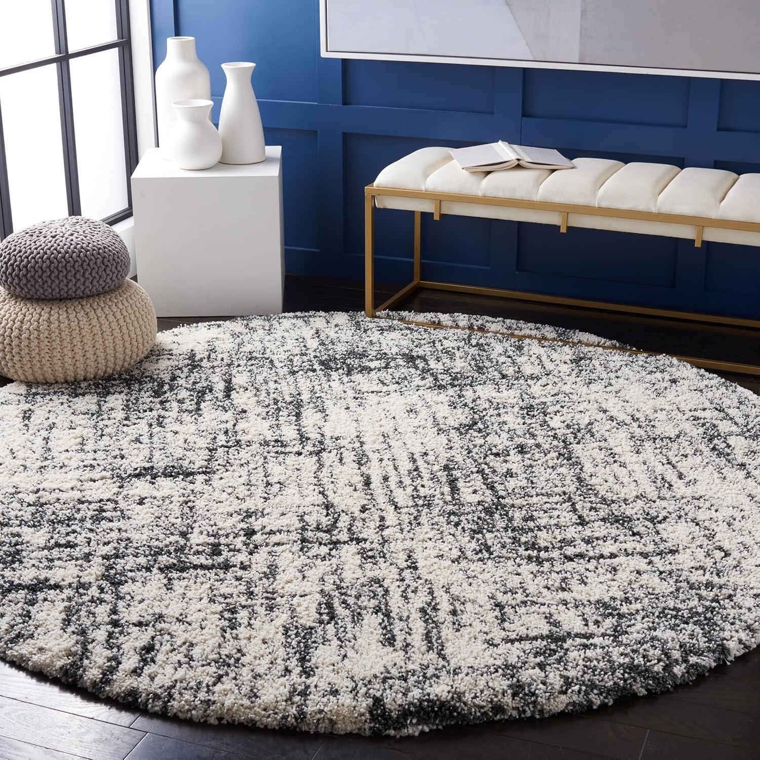 image:imageSAFAVIEH Hudson Shag Collection Area Rug 9 x 12 Ivory amp Dark Grey Modern Abstract Design NonShedding amp Easy Care 2inch Thick Ideal for High Traffic Areas in Living Room Bedroom SGH294AIvoryDark Grey