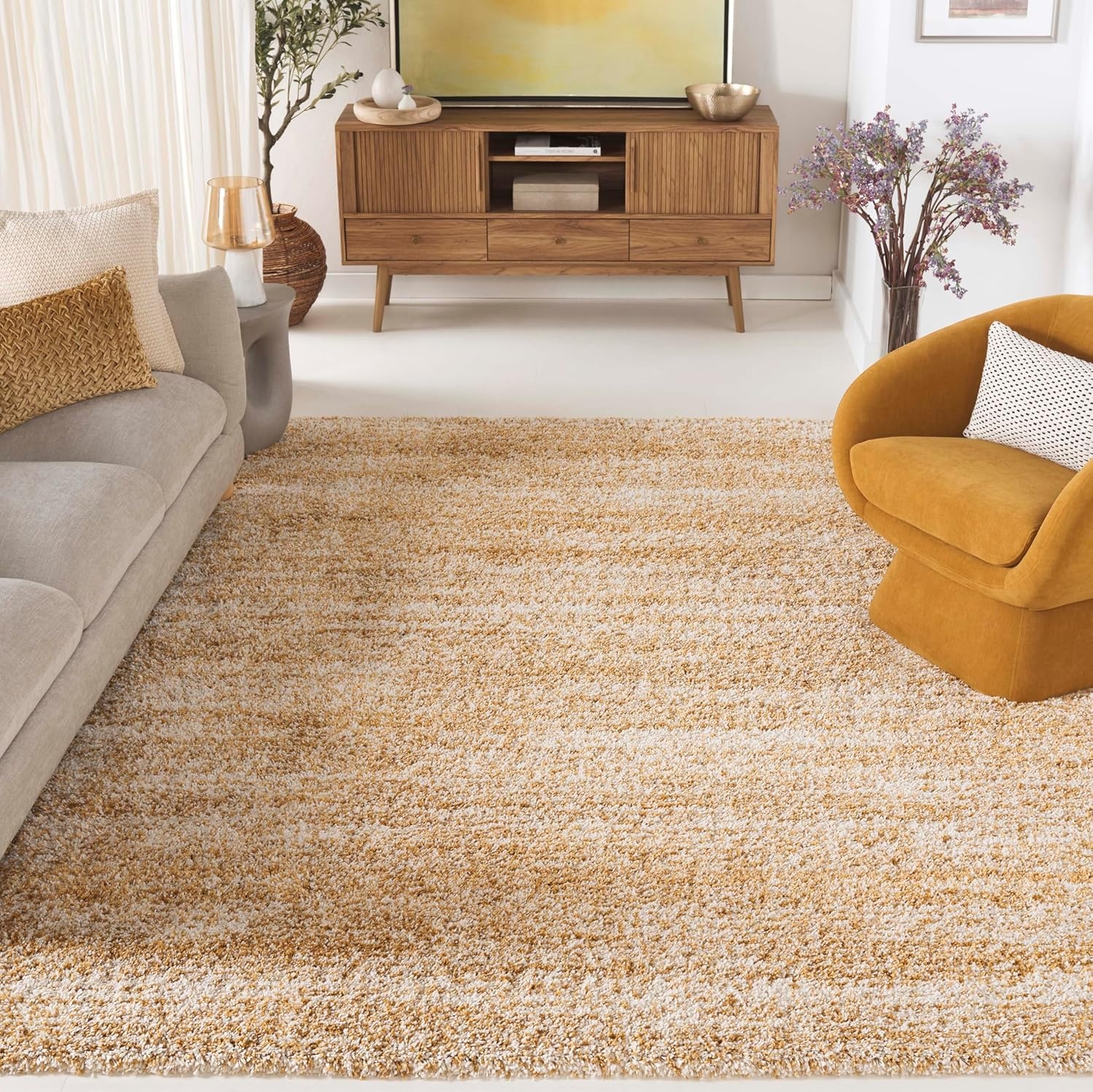 image:imageSAFAVIEH Hudson Shag Collection Area Rug 9 x 12 IvoryGold Geometric Design Plush 19 Inch Thick Ideal for High Traffic Areas in Living Room Bedroom Dining SGH295G