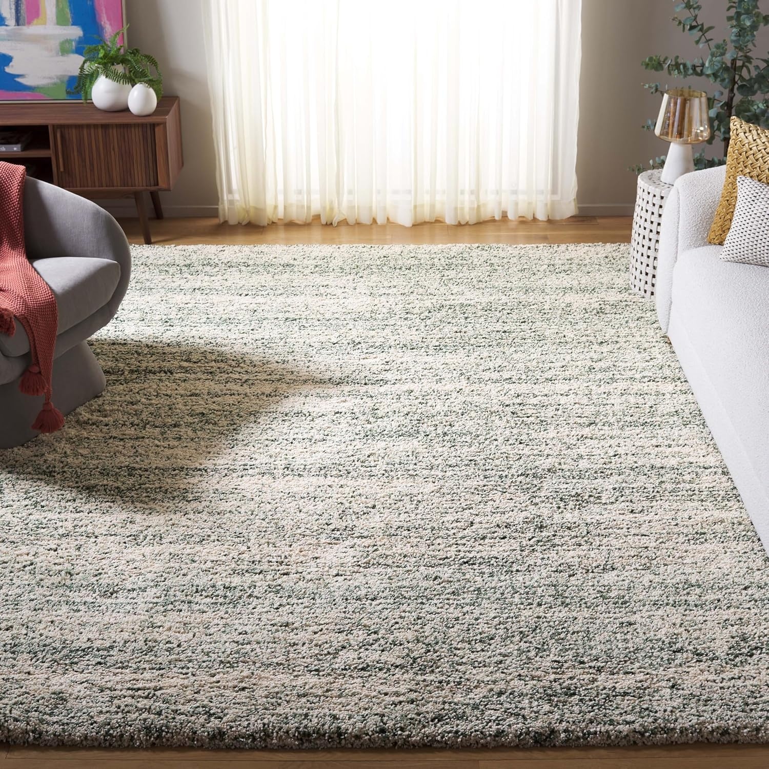 image:imageSAFAVIEH Hudson Shag Collection Area Rug 9 x 12 IvoryGreen Geometric Design Plush 19 Inch Thick Ideal for High Traffic Areas in Living Room Bedroom Dining SGH295X