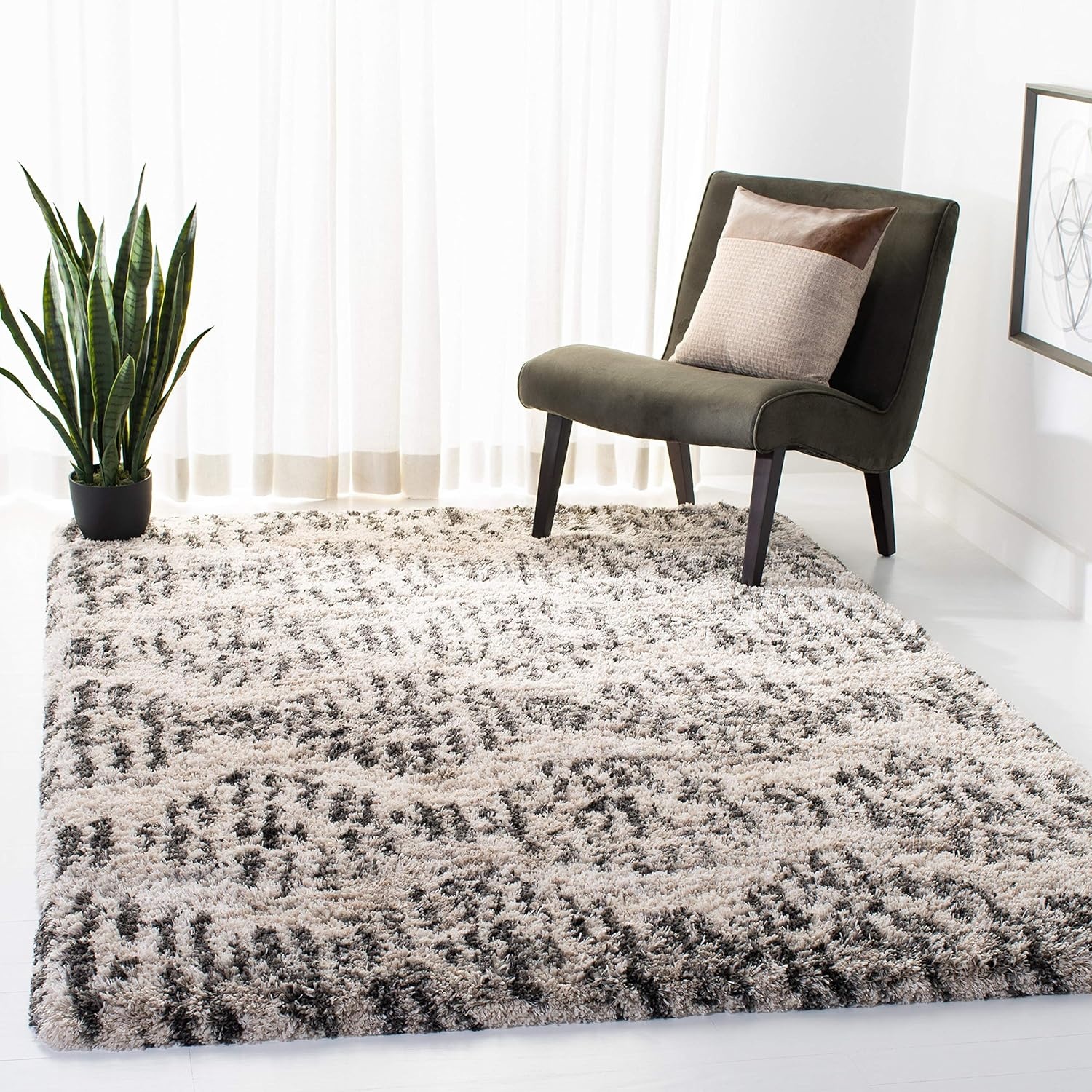 image:imageSAFAVIEH Iceland Shag Collection Area Rug 9 x 12 Cream amp Grey Modern Design NonShedding amp Easy Care 26inch Thick Ideal for High Traffic Areas in Living Room Bedroom ISG518ACreamGrey