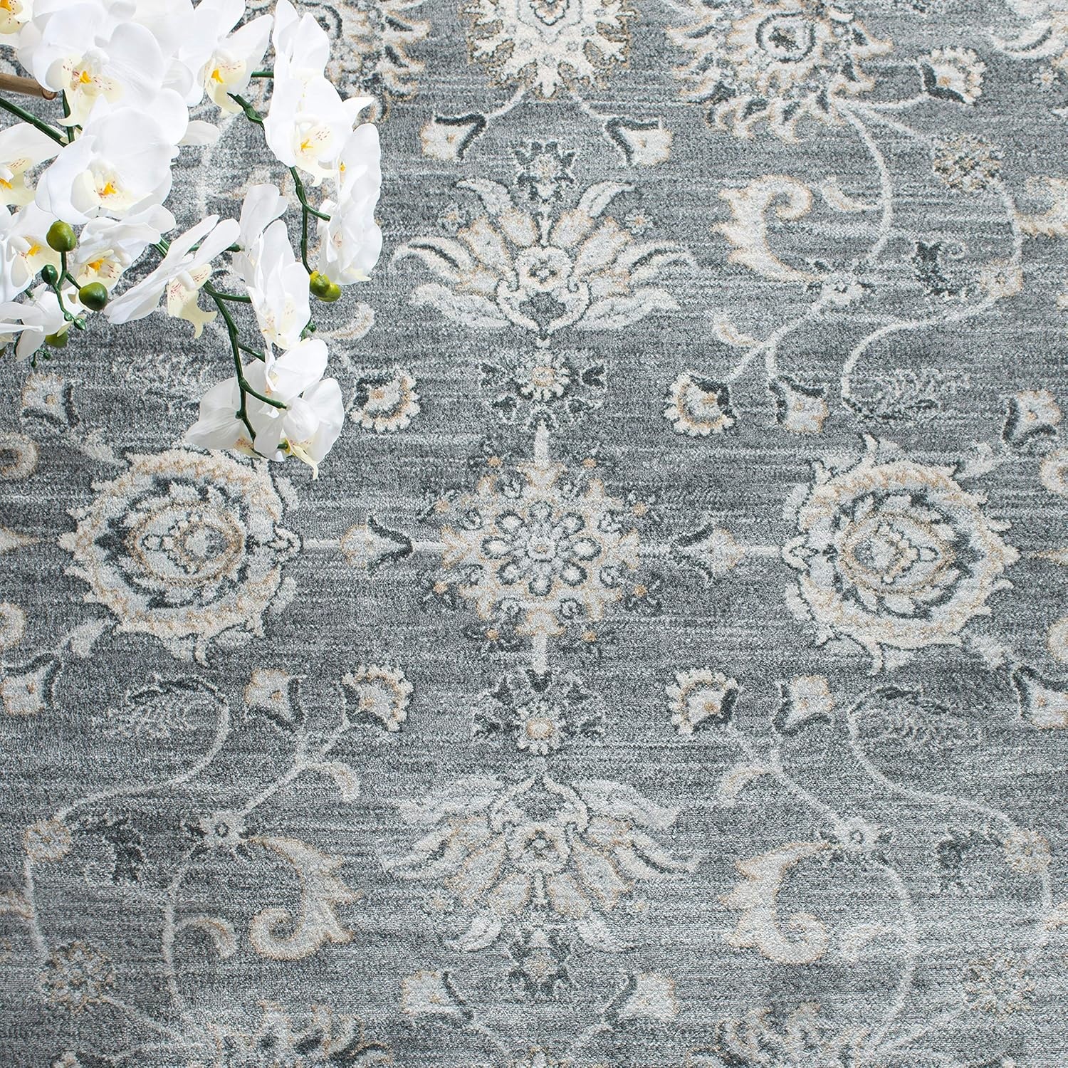 image:imageSAFAVIEH Isabella Collection Area Rug 9 x 12 Light Blue amp Cream Oriental Design NonShedding amp Easy Care Ideal for High Traffic Areas in Living Room Bedroom ISA940MGreyCream