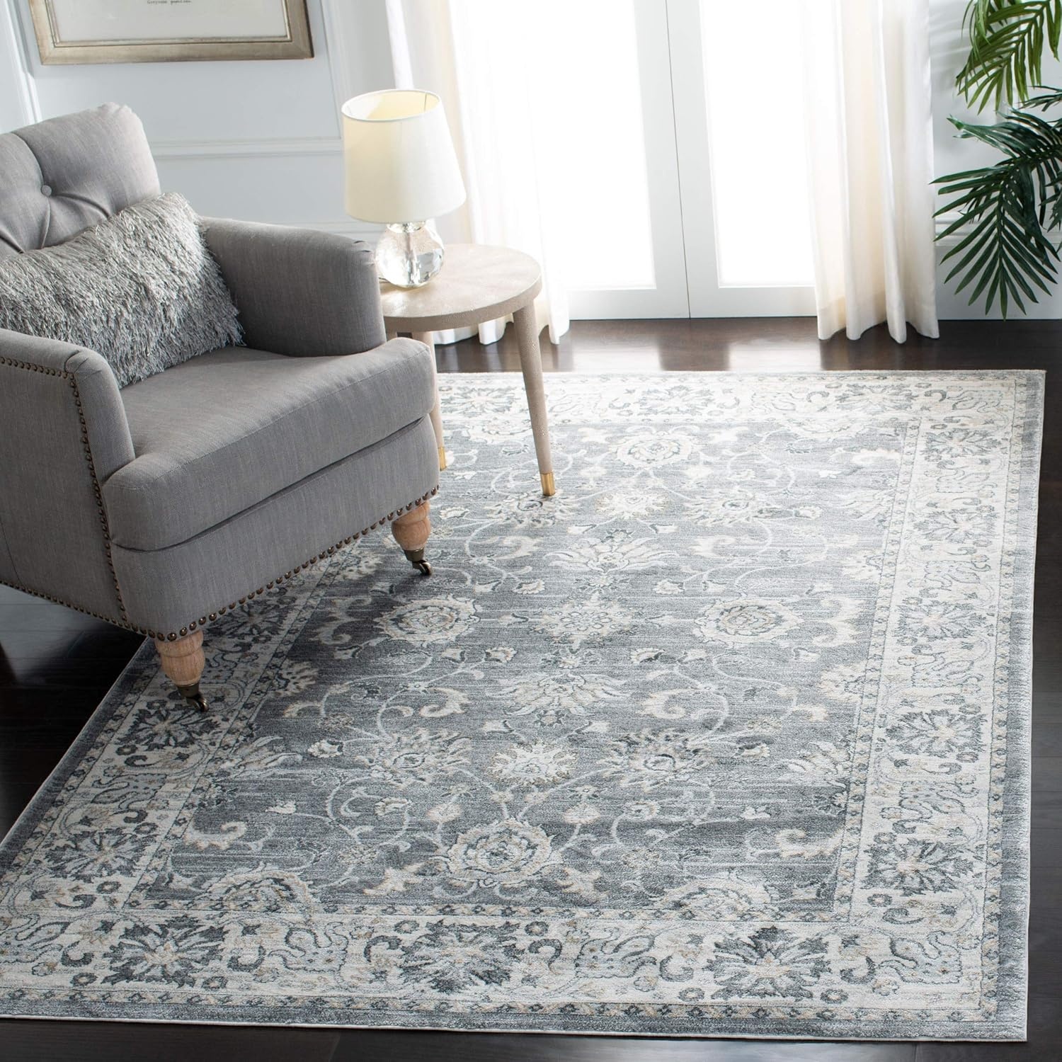 image:imageSAFAVIEH Isabella Collection Area Rug 9 x 12 Light Blue amp Cream Oriental Design NonShedding amp Easy Care Ideal for High Traffic Areas in Living Room Bedroom ISA940MGreyCream