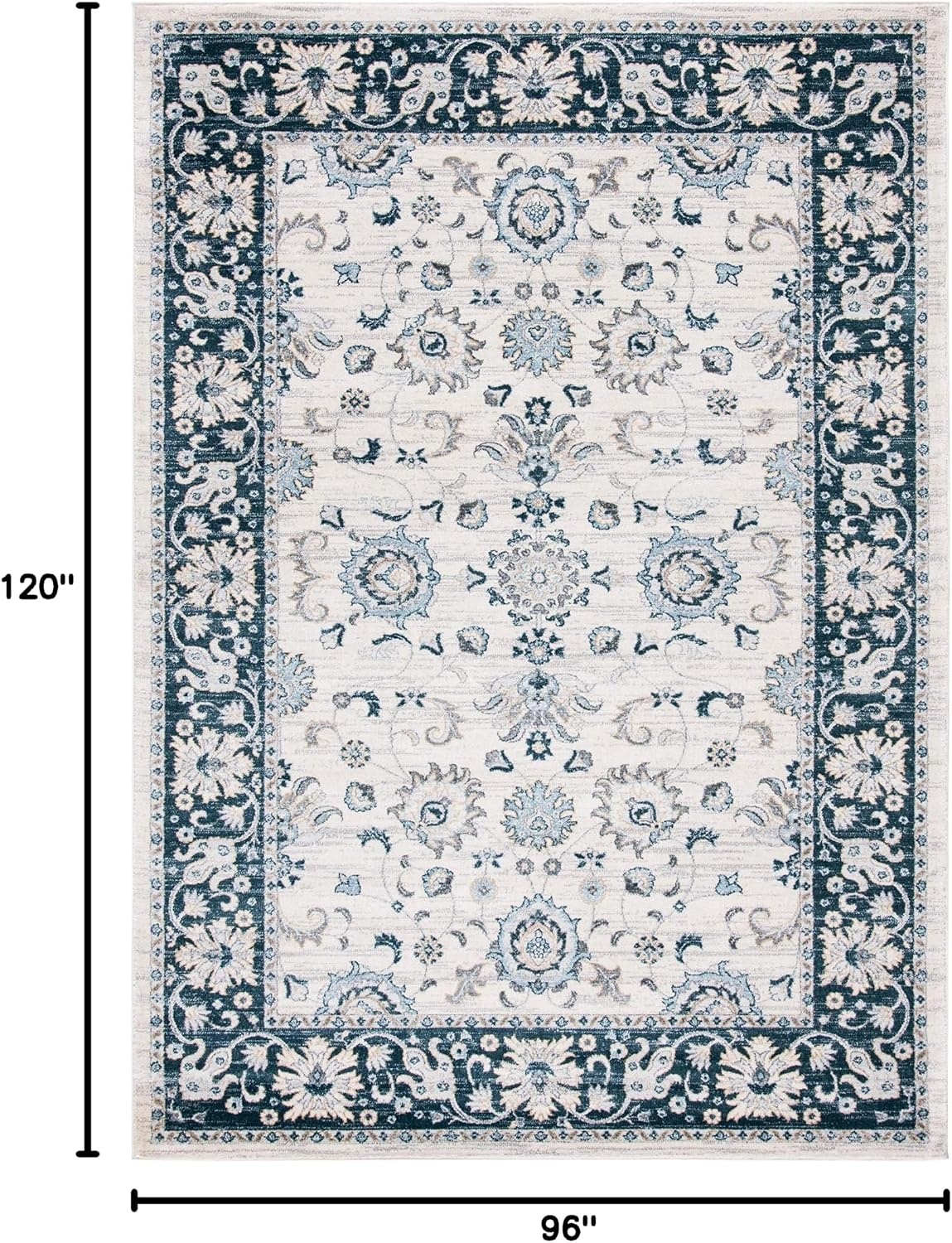 image:imageSAFAVIEH Isabella Collection Area Rug 9 x 12 Light Blue amp Cream Oriental Design NonShedding amp Easy Care Ideal for High Traffic Areas in Living Room Bedroom ISA940MCreamNavy