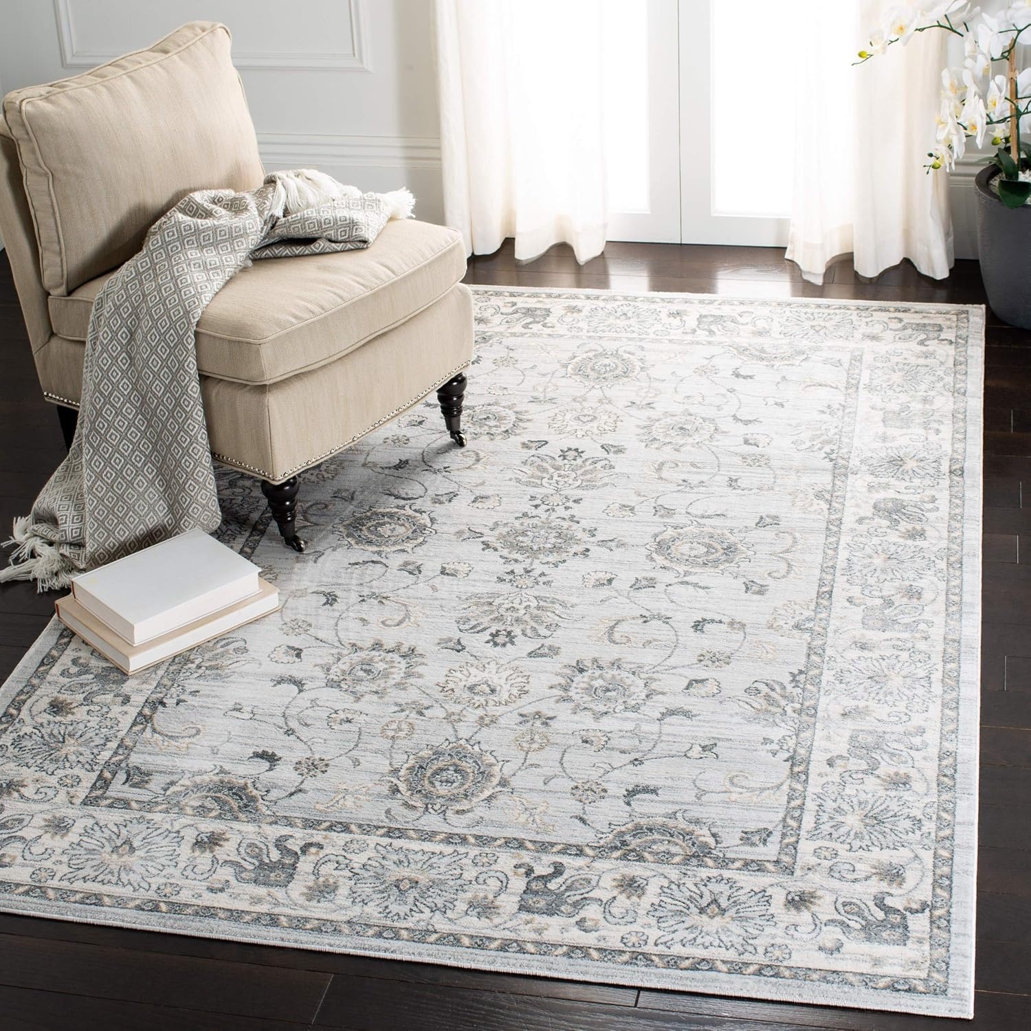 image:imageSAFAVIEH Isabella Collection Area Rug 9 x 12 Light Blue amp Cream Oriental Design NonShedding amp Easy Care Ideal for High Traffic Areas in Living Room Bedroom ISA940MLight GreyCream