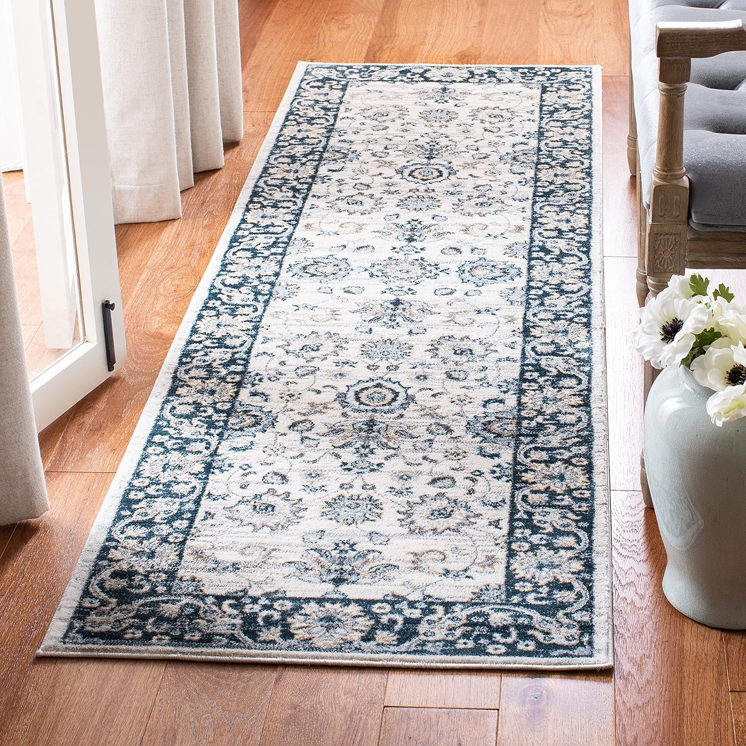 image:imageSAFAVIEH Isabella Collection Area Rug 9 x 12 Light Blue amp Cream Oriental Design NonShedding amp Easy Care Ideal for High Traffic Areas in Living Room Bedroom ISA940MCreamNavy