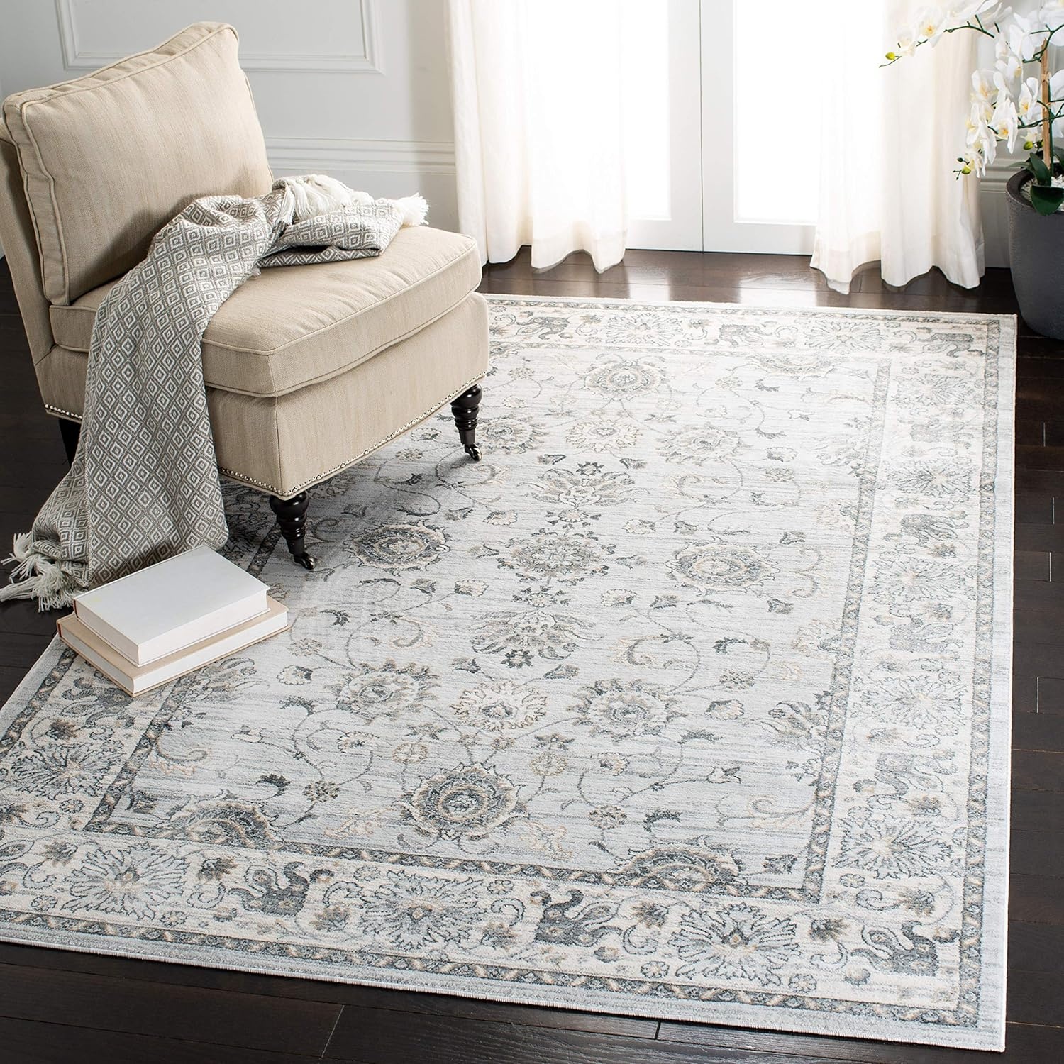 image:imageSAFAVIEH Isabella Collection Area Rug 9 x 12 Light Blue amp Cream Oriental Design NonShedding amp Easy Care Ideal for High Traffic Areas in Living Room Bedroom ISA940MLight GreyCream