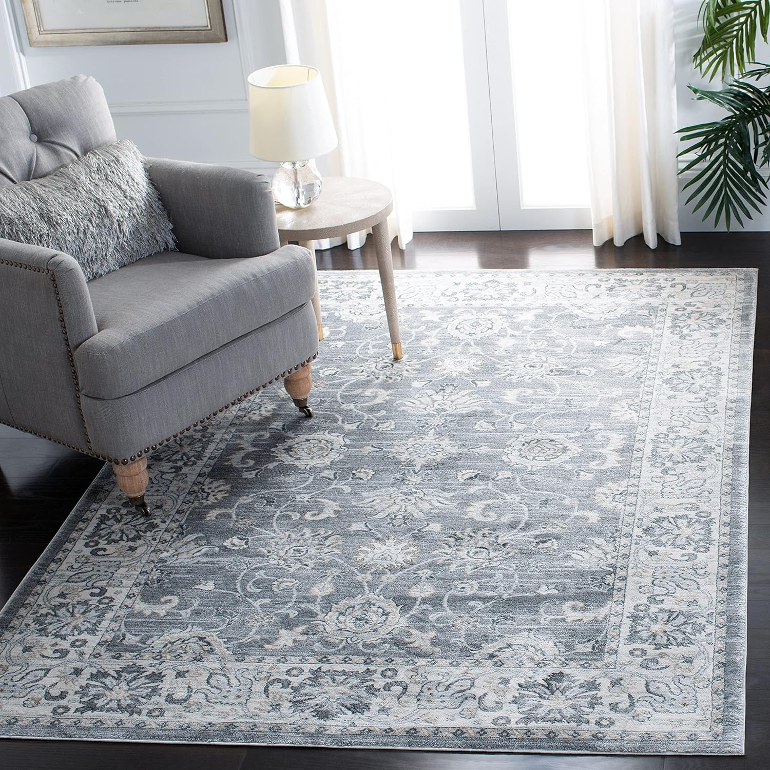 image:imageSAFAVIEH Isabella Collection Area Rug 9 x 12 Light Blue amp Cream Oriental Design NonShedding amp Easy Care Ideal for High Traffic Areas in Living Room Bedroom ISA940MGreyCream