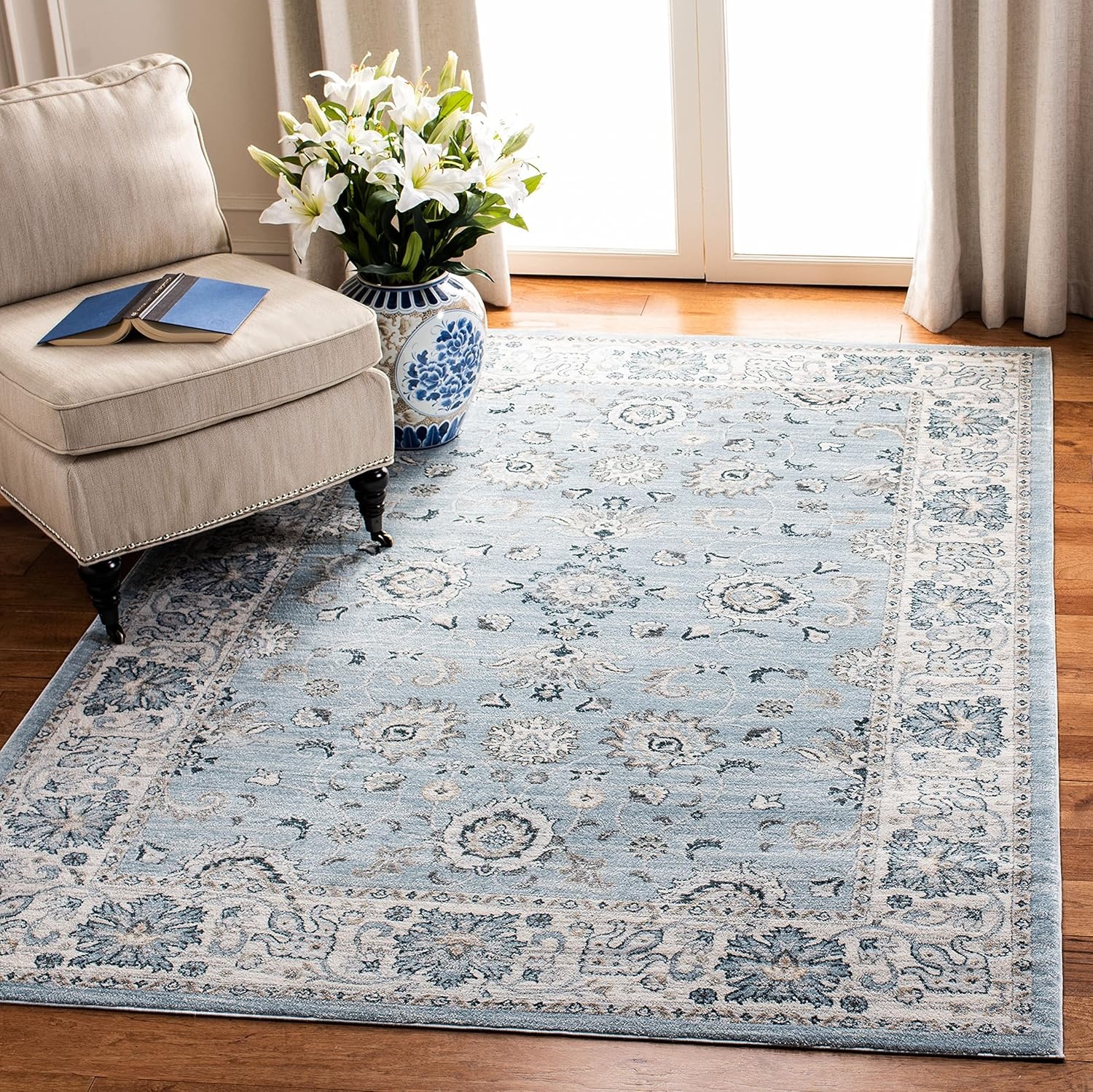 image:imageSAFAVIEH Isabella Collection Area Rug 9 x 12 Light Blue amp Cream Oriental Design NonShedding amp Easy Care Ideal for High Traffic Areas in Living Room Bedroom ISA940MLight BlueCream