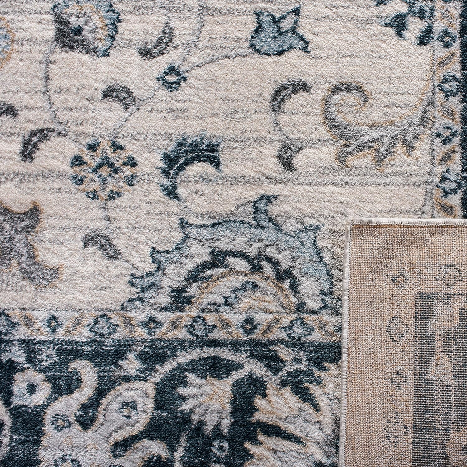 image:imageSAFAVIEH Isabella Collection Area Rug 9 x 12 Light Blue amp Cream Oriental Design NonShedding amp Easy Care Ideal for High Traffic Areas in Living Room Bedroom ISA940MCreamNavy