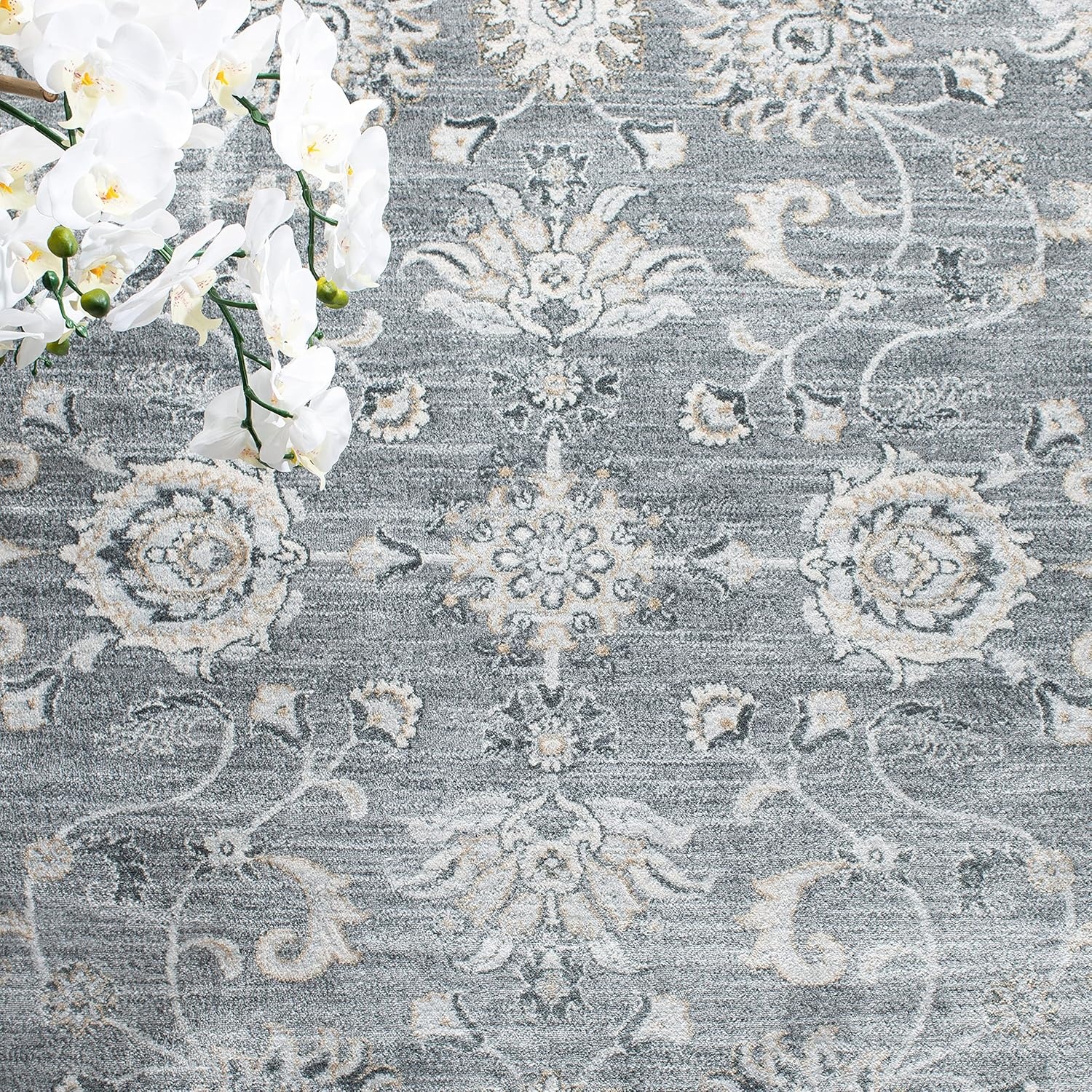 image:imageSAFAVIEH Isabella Collection Area Rug 9 x 12 Light Blue amp Cream Oriental Design NonShedding amp Easy Care Ideal for High Traffic Areas in Living Room Bedroom ISA940MGreyCream