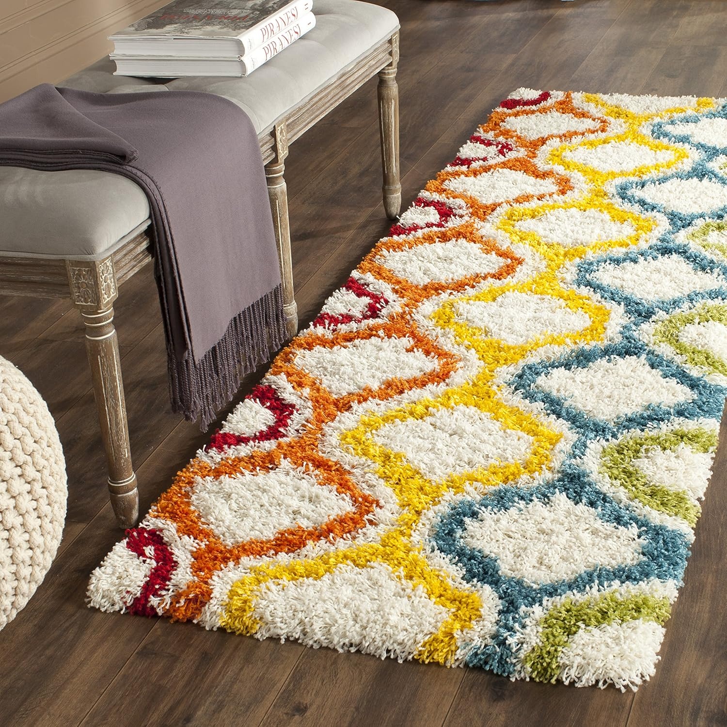 image:imageSAFAVIEH Kids Shag Collection Area Rug 86 x 12 Ivory amp Multi Rainbow Moroccan Design NonShedding amp Easy Care 2inch Thick Ideal for High Traffic Areas in Living Room Bedroom SGK561AIvoryMulti