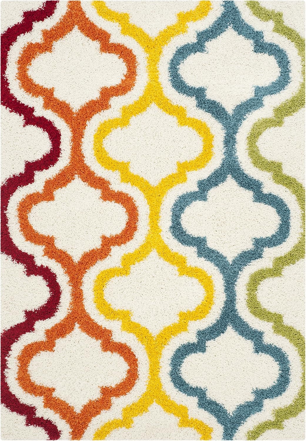 image:imageSAFAVIEH Kids Shag Collection Area Rug 86 x 12 Ivory amp Multi Rainbow Moroccan Design NonShedding amp Easy Care 2inch Thick Ideal for High Traffic Areas in Living Room Bedroom SGK561AIvoryMulti