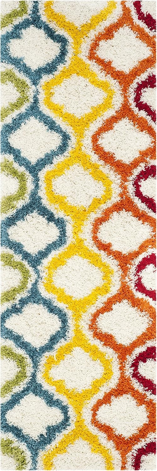 image:imageSAFAVIEH Kids Shag Collection Area Rug 86 x 12 Ivory amp Multi Rainbow Moroccan Design NonShedding amp Easy Care 2inch Thick Ideal for High Traffic Areas in Living Room Bedroom SGK561AIvoryMulti