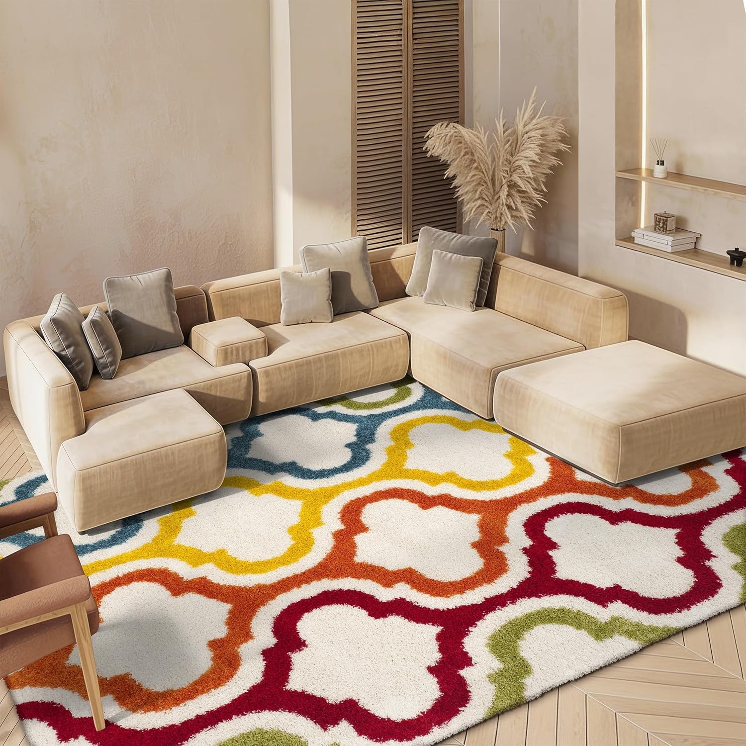image:imageSAFAVIEH Kids Shag Collection Area Rug 86 x 12 Ivory amp Multi Rainbow Moroccan Design NonShedding amp Easy Care 2inch Thick Ideal for High Traffic Areas in Living Room Bedroom SGK561AIvoryMulti