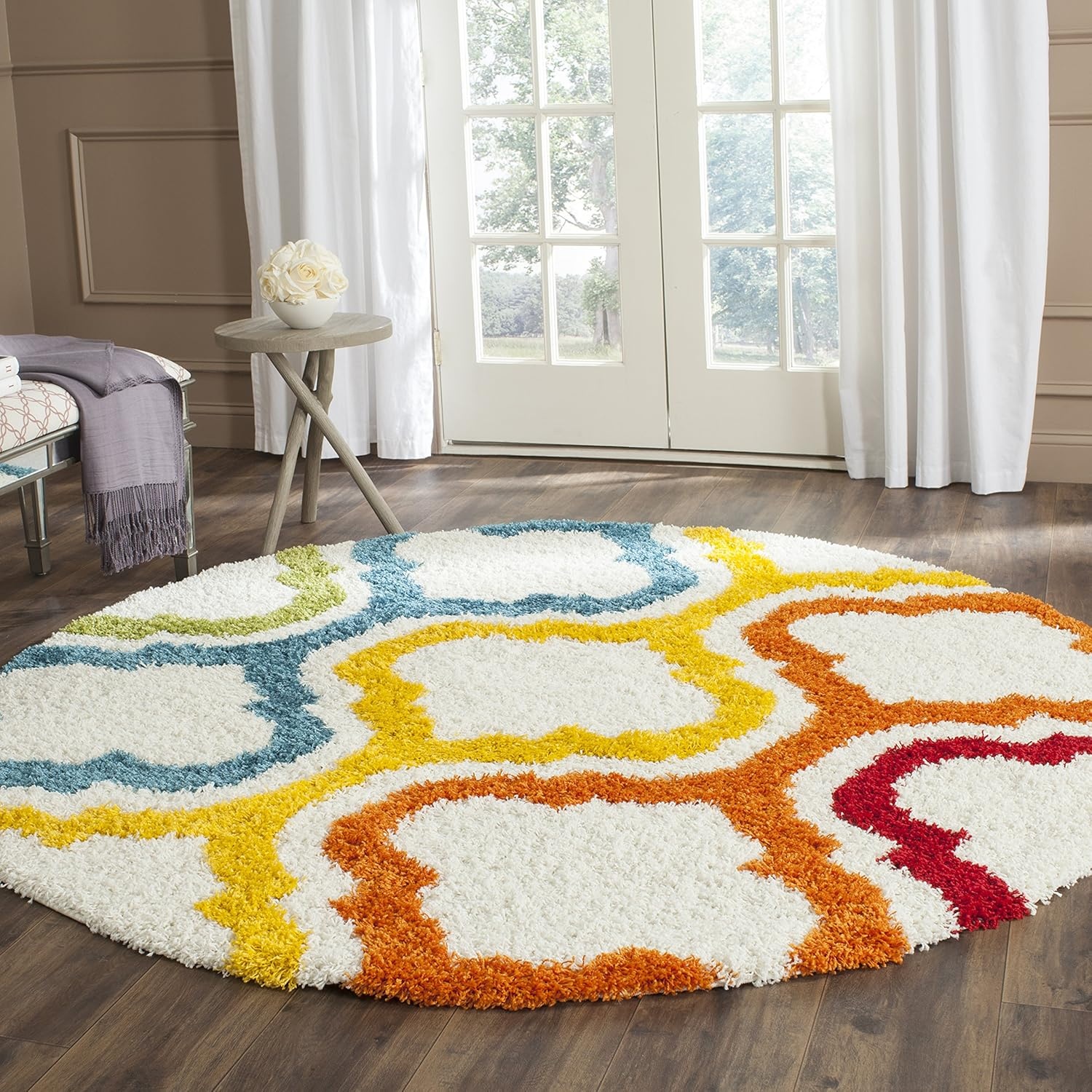 image:imageSAFAVIEH Kids Shag Collection Area Rug 86 x 12 Ivory amp Multi Rainbow Moroccan Design NonShedding amp Easy Care 2inch Thick Ideal for High Traffic Areas in Living Room Bedroom SGK561AIvoryMulti