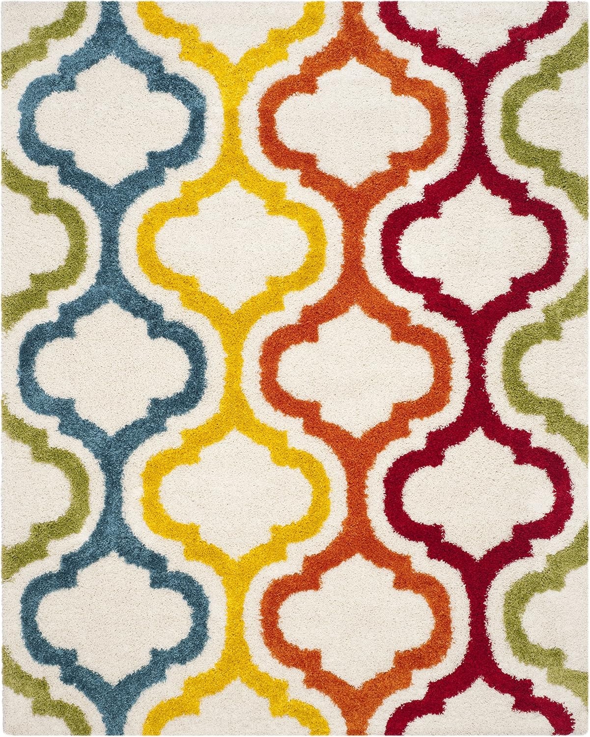 image:imageSAFAVIEH Kids Shag Collection Area Rug 86 x 12 Ivory amp Multi Rainbow Moroccan Design NonShedding amp Easy Care 2inch Thick Ideal for High Traffic Areas in Living Room Bedroom SGK561AIvoryMulti