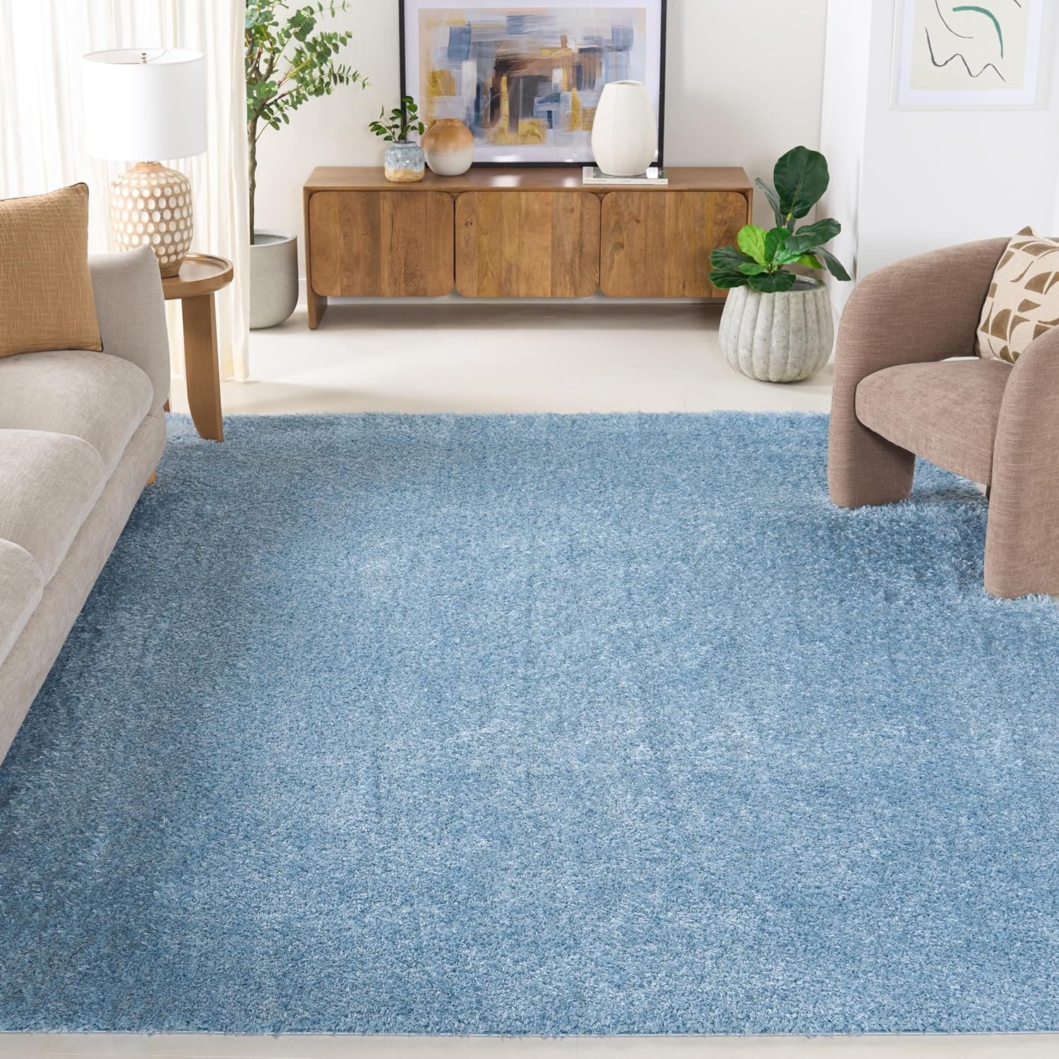 image:imageSAFAVIEH Lindsay Shag Collection Area Rug 9 x 12 Beige Modern Design 2inch Thick Ideal for the Living Room Dining Bedroom LNS560BAqua