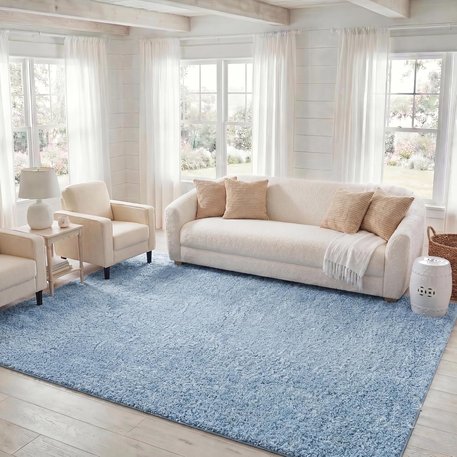 image:imageSAFAVIEH Lindsay Shag Collection Area Rug 9 x 12 Beige Modern Design 2inch Thick Ideal for the Living Room Dining Bedroom LNS560BAqua