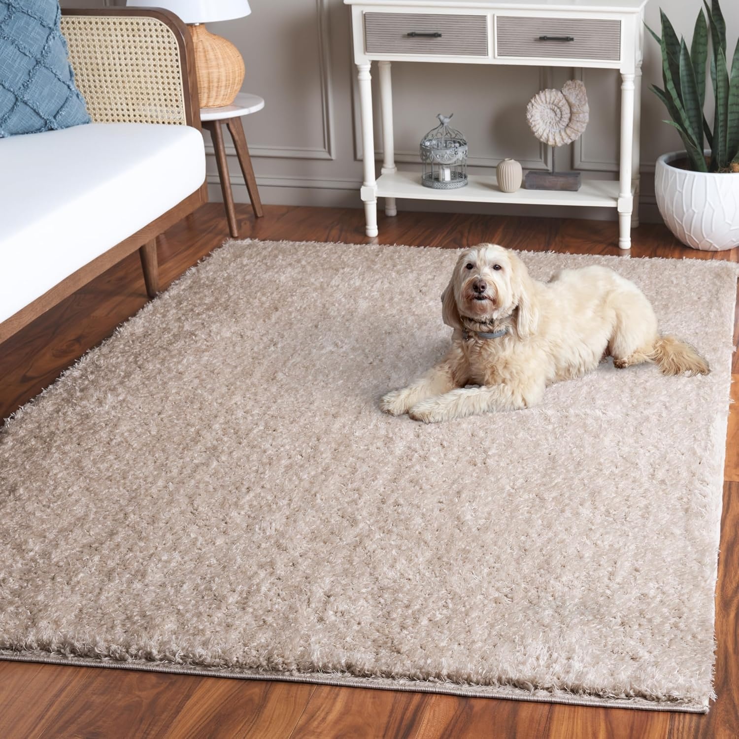image:imageSAFAVIEH Lindsay Shag Collection Area Rug 9 x 12 Beige Modern Design 2inch Thick Ideal for the Living Room Dining Bedroom LNS560BBeige