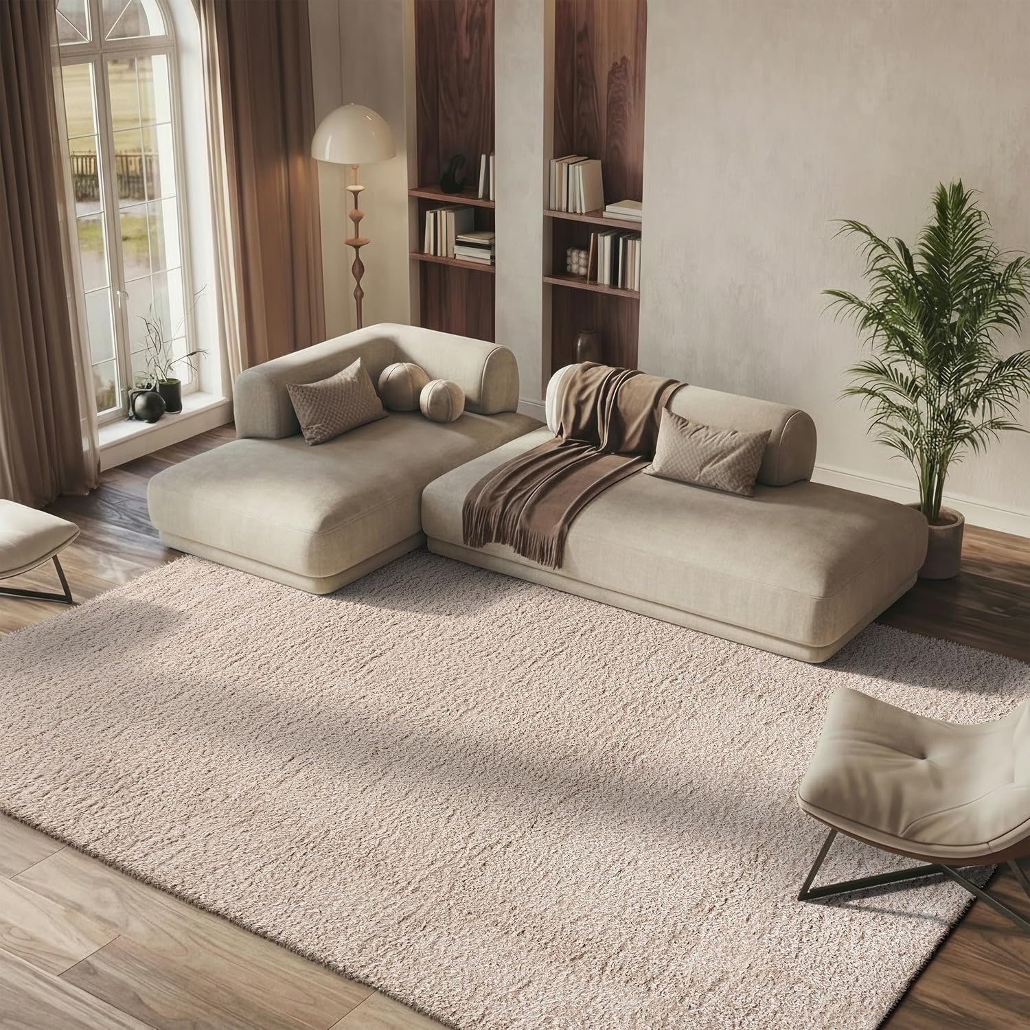 image:imageSAFAVIEH Lindsay Shag Collection Area Rug 9 x 12 Beige Modern Design 2inch Thick Ideal for the Living Room Dining Bedroom LNS560BBeige