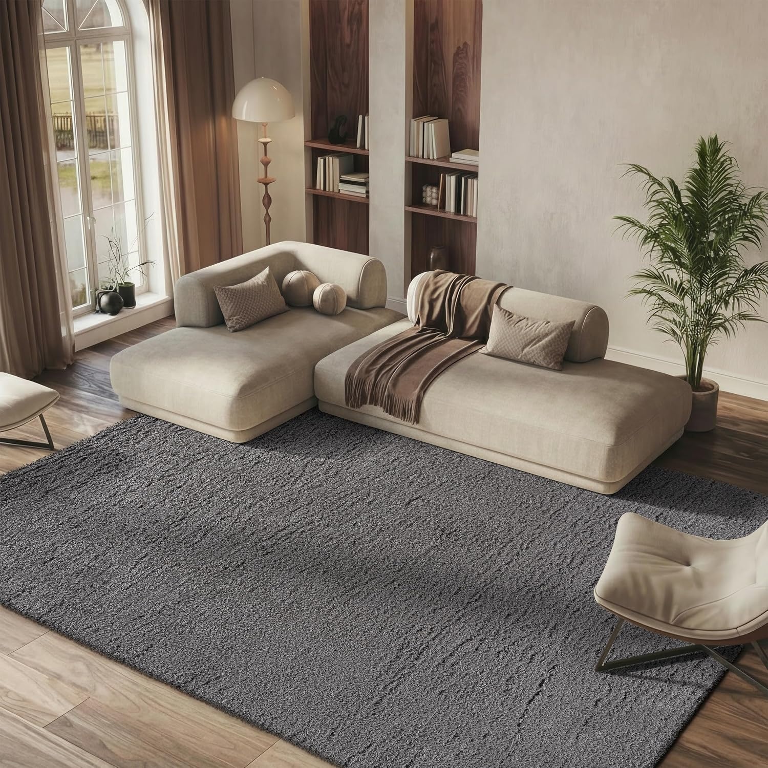 image:imageSAFAVIEH Lindsay Shag Collection Area Rug 9 x 12 Beige Modern Design 2inch Thick Ideal for the Living Room Dining Bedroom LNS560BDark Grey