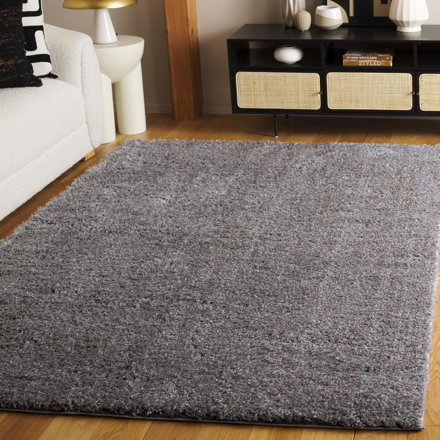 image:imageSAFAVIEH Lindsay Shag Collection Area Rug 9 x 12 Beige Modern Design 2inch Thick Ideal for the Living Room Dining Bedroom LNS560BDark Grey