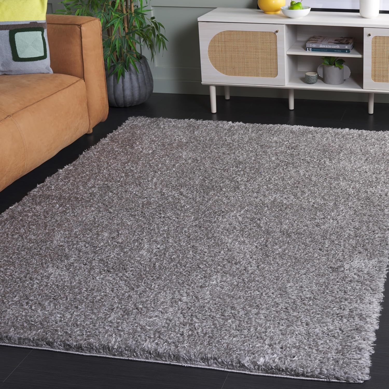 image:imageSAFAVIEH Lindsay Shag Collection Area Rug 9 x 12 Beige Modern Design 2inch Thick Ideal for the Living Room Dining Bedroom LNS560BDark Grey