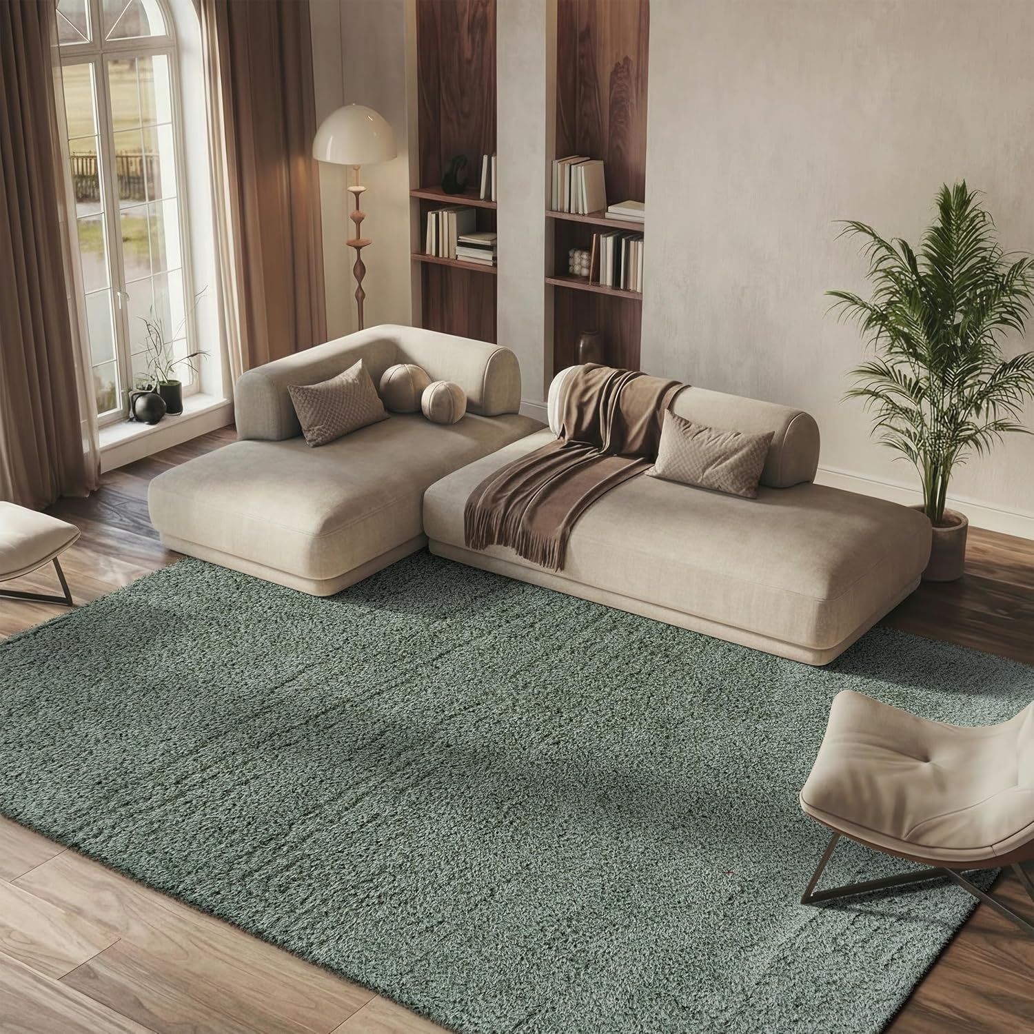 image:imageSAFAVIEH Lindsay Shag Collection Area Rug 9 x 12 Beige Modern Design 2inch Thick Ideal for the Living Room Dining Bedroom LNS560BGreen