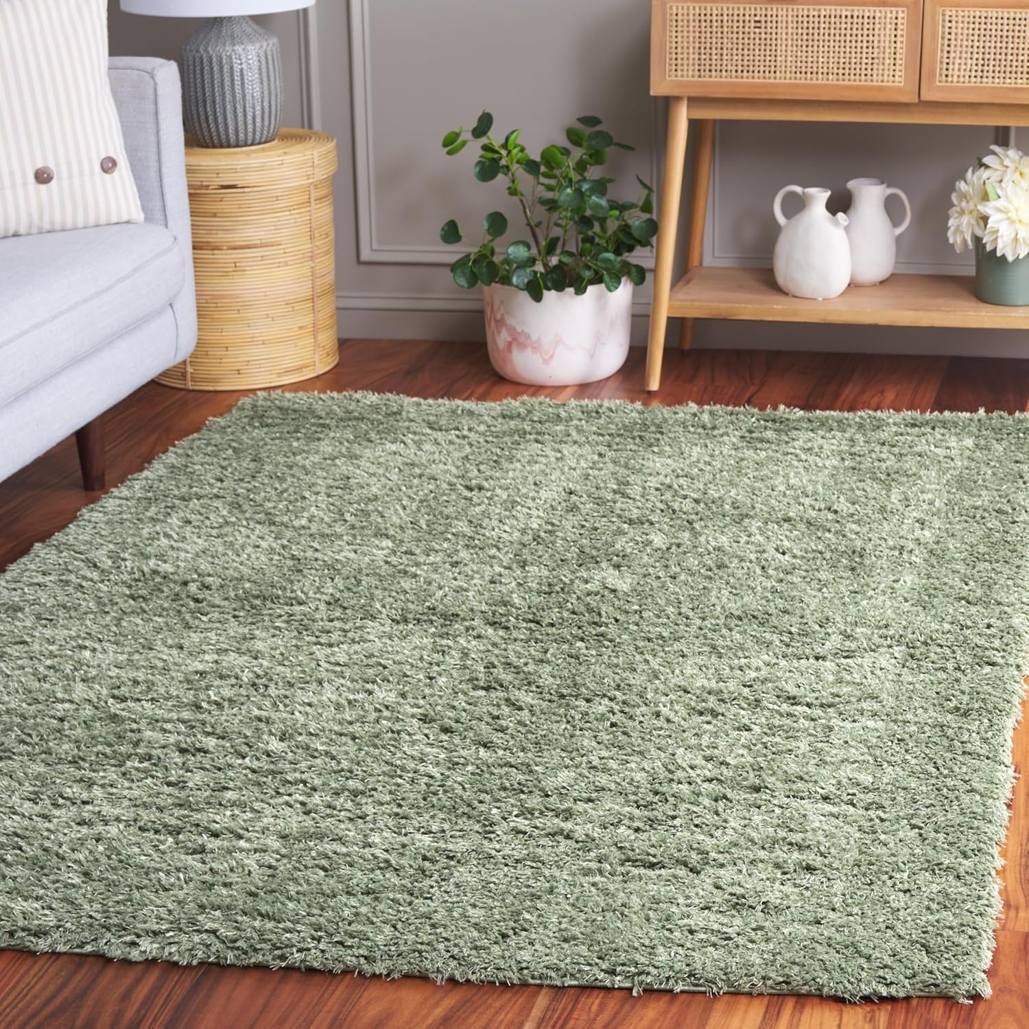 image:imageSAFAVIEH Lindsay Shag Collection Area Rug 9 x 12 Beige Modern Design 2inch Thick Ideal for the Living Room Dining Bedroom LNS560BGreen