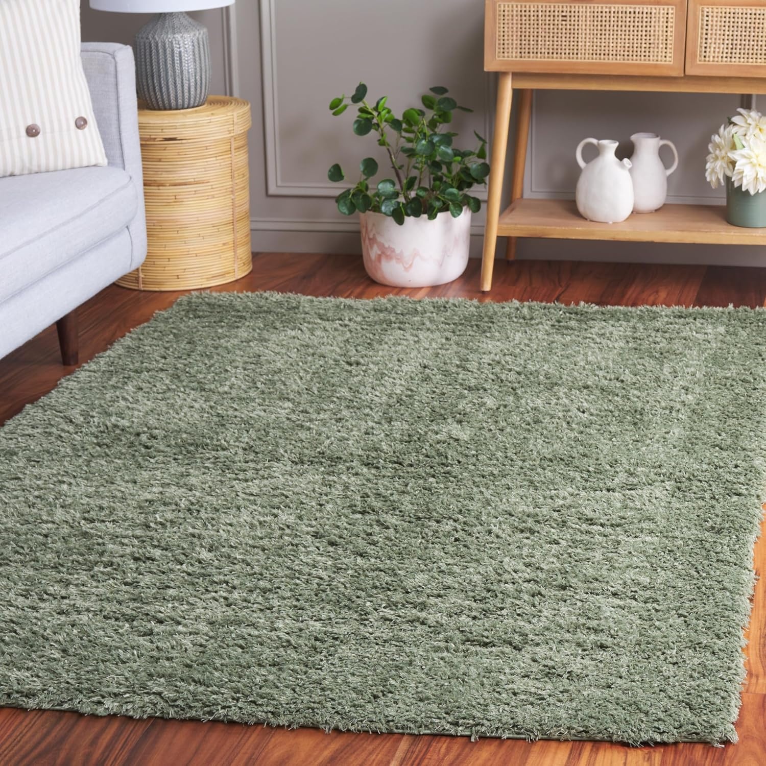 image:imageSAFAVIEH Lindsay Shag Collection Area Rug 9 x 12 Beige Modern Design 2inch Thick Ideal for the Living Room Dining Bedroom LNS560BGreen
