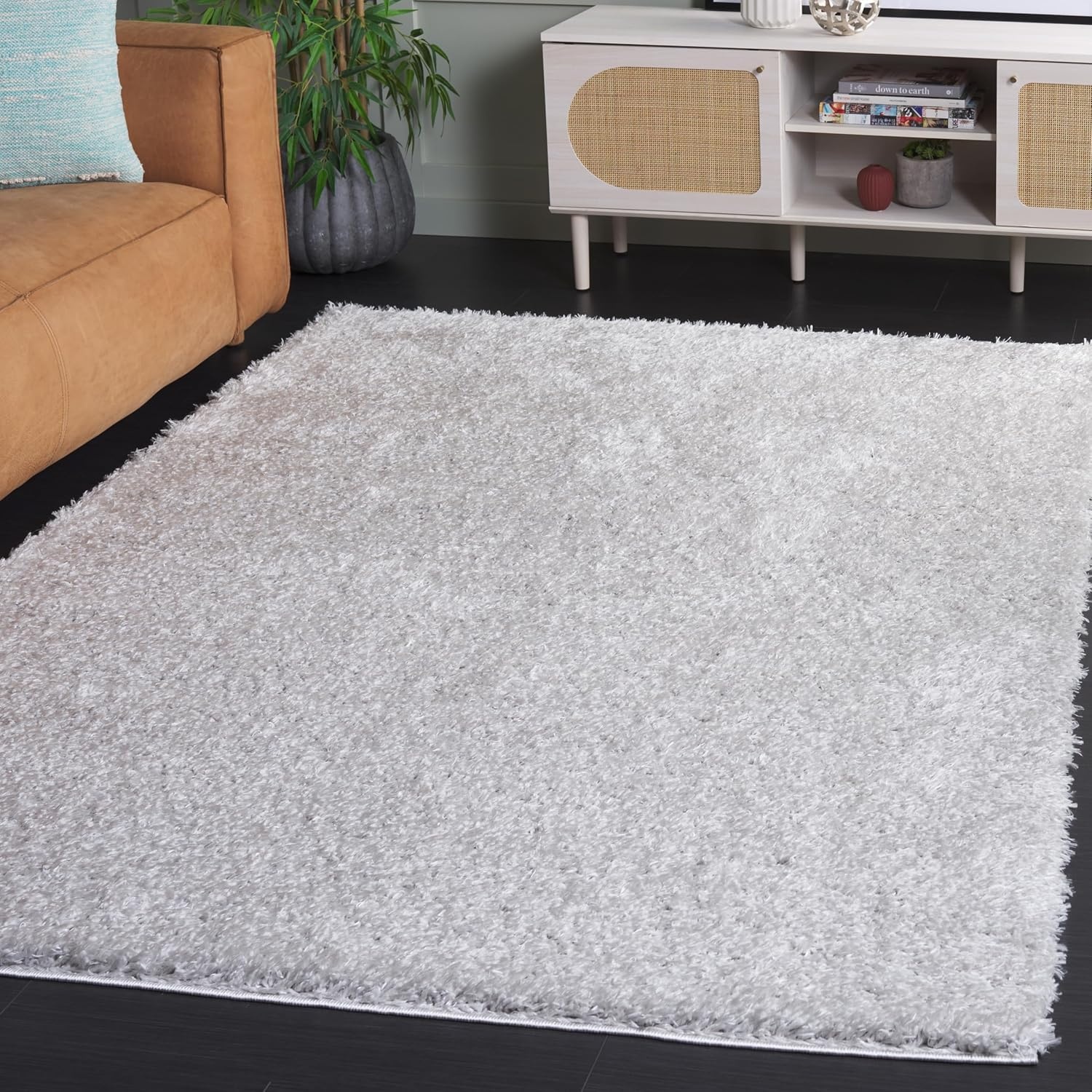 image:imageSAFAVIEH Lindsay Shag Collection Area Rug 9 x 12 Beige Modern Design 2inch Thick Ideal for the Living Room Dining Bedroom LNS560BGrey